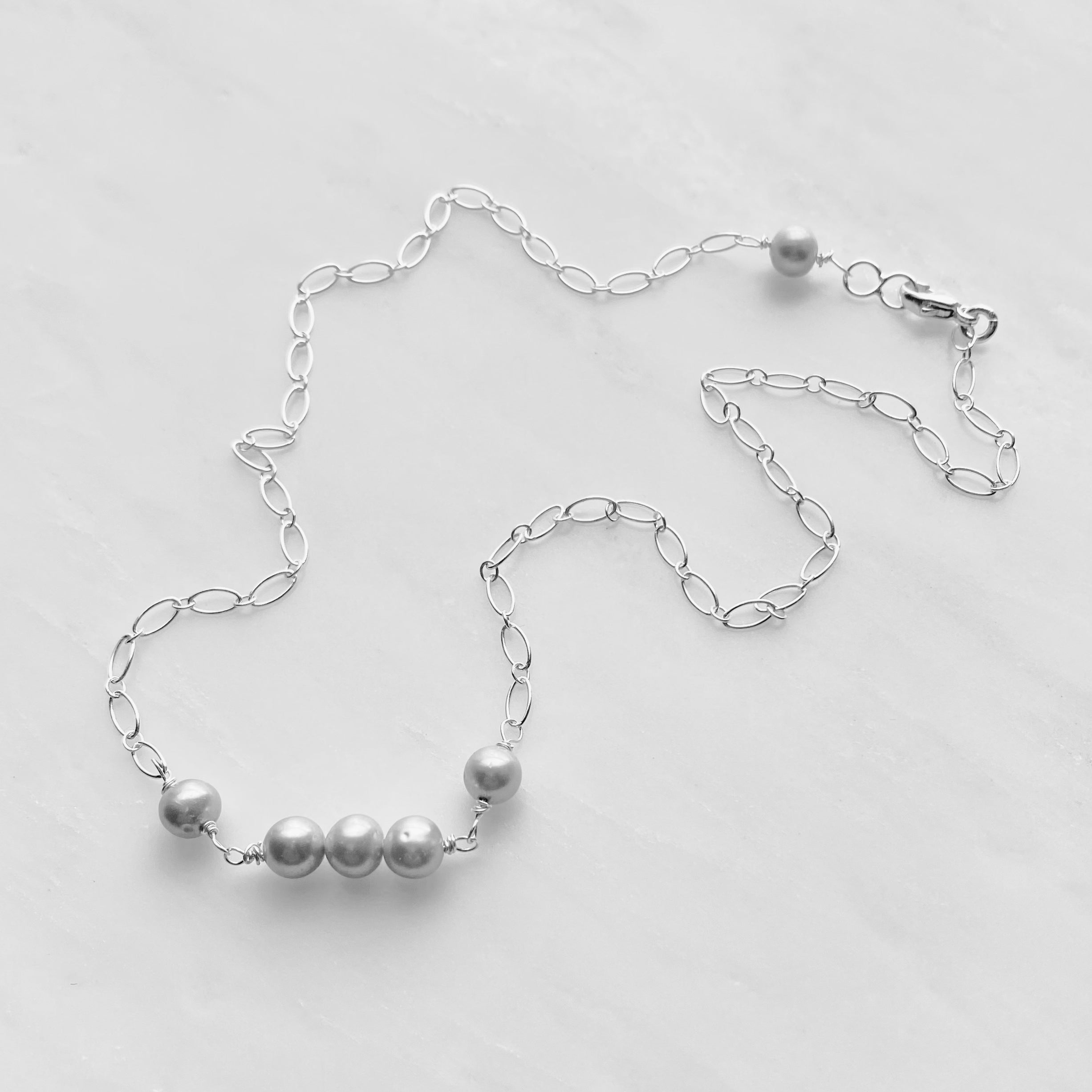 Sterling Silver Gray Pearl Choker Necklace