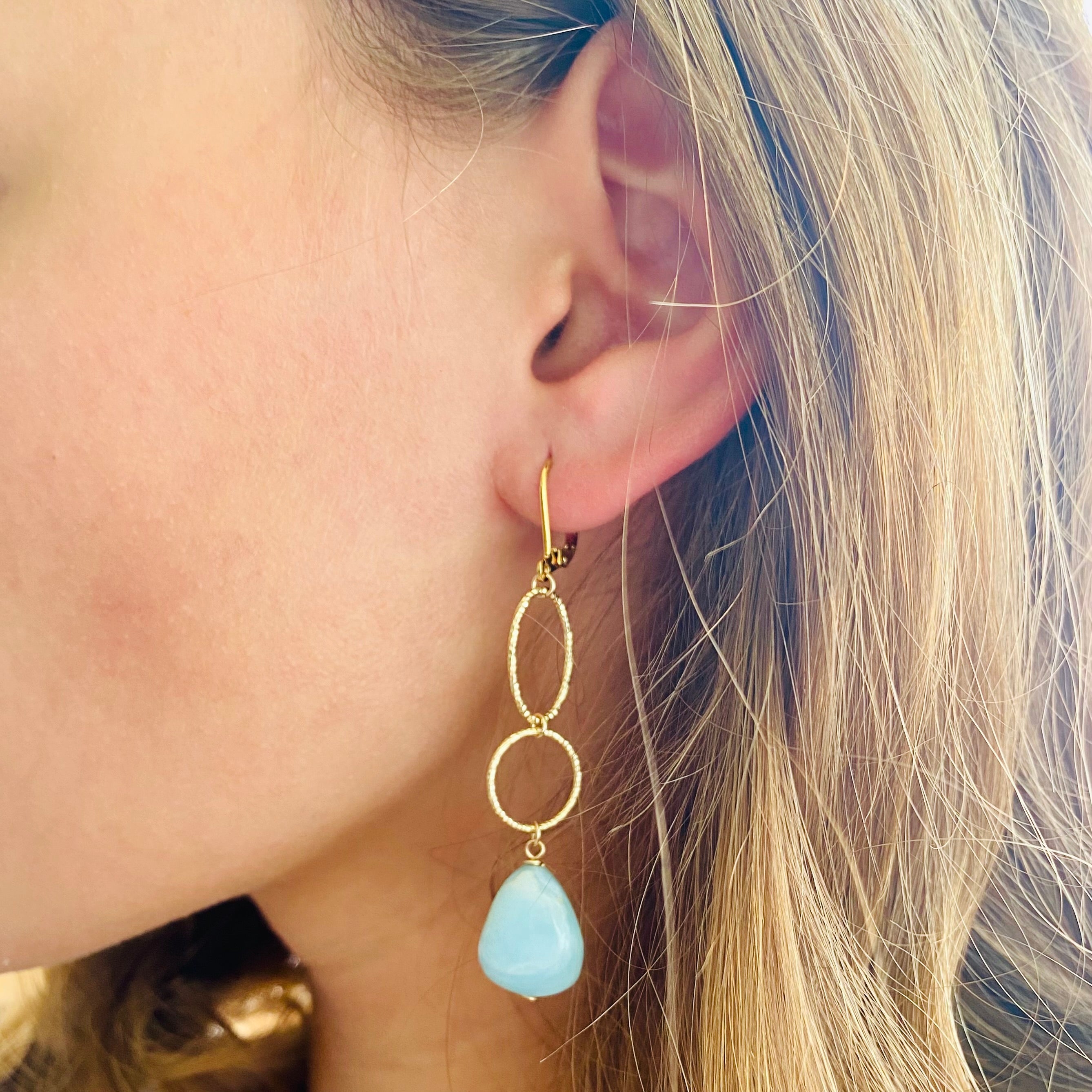 Gold-Filled Asymmetric Larimar Hoop Earrings