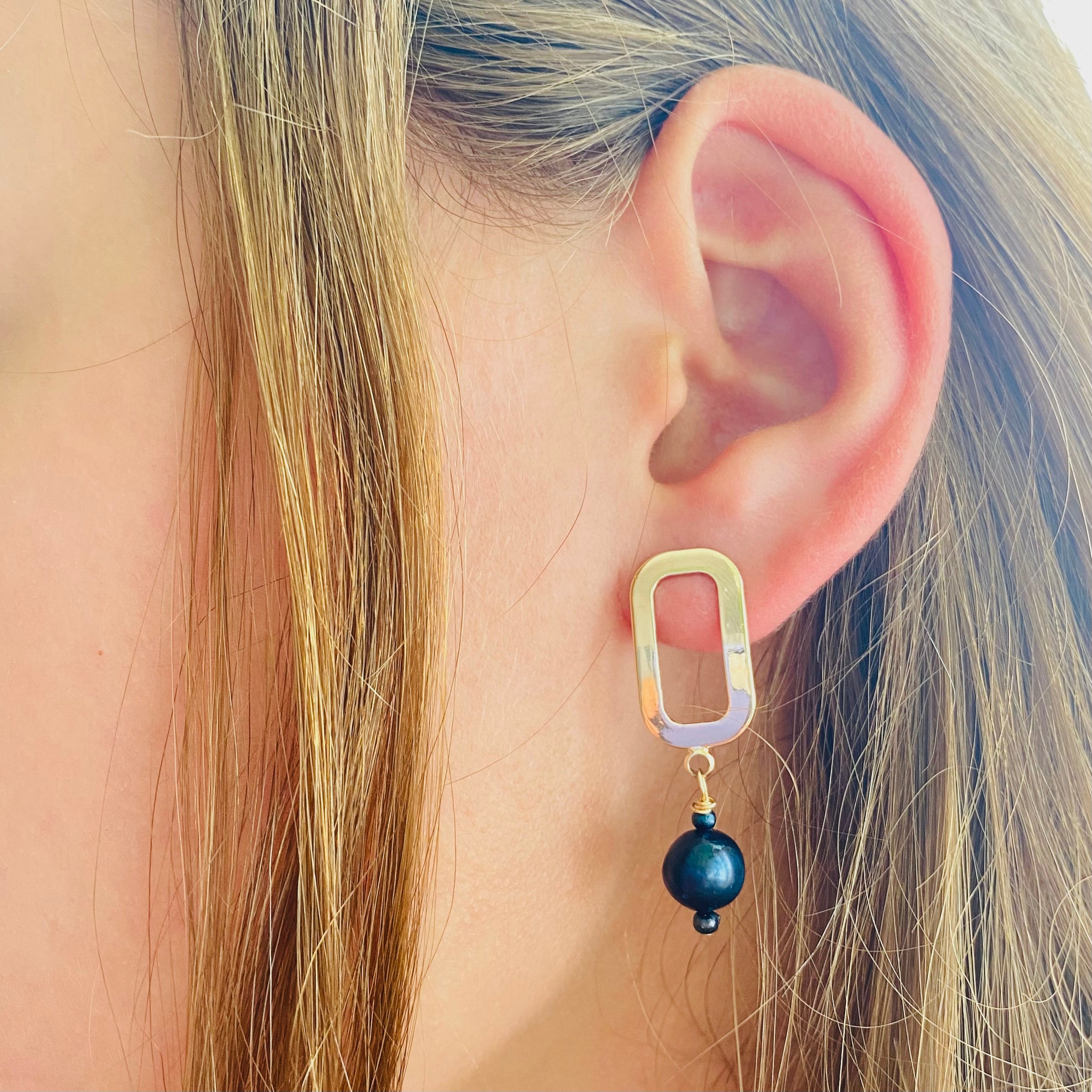 Gold-Filled Peacock Pearl Rectangle Earrings