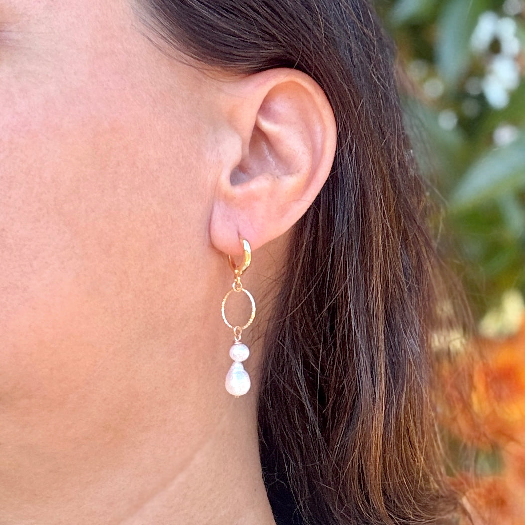 Baroque Pearl Huggie 14K Gold-Filled Earrings