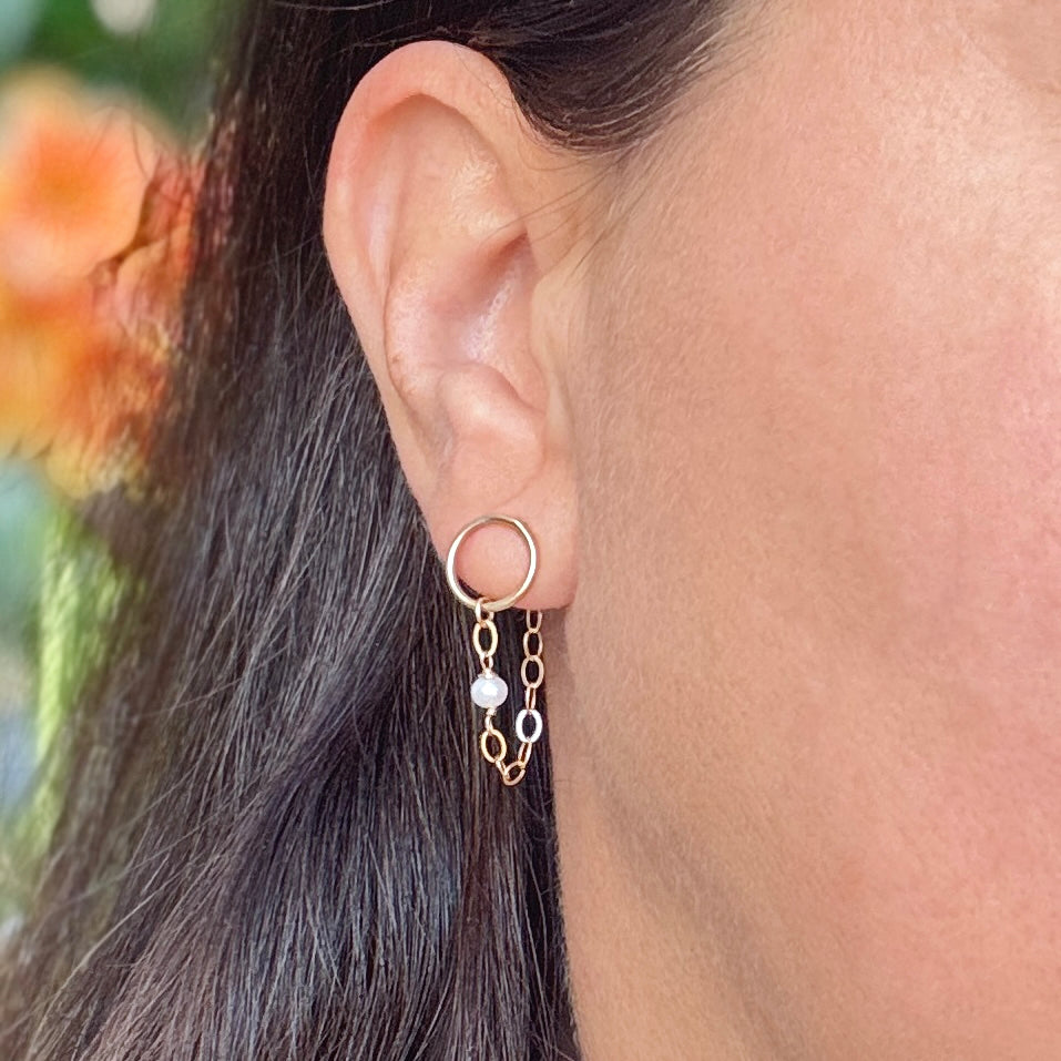 Gold-Filled Circle & Pearl Ear Jacket Earrings