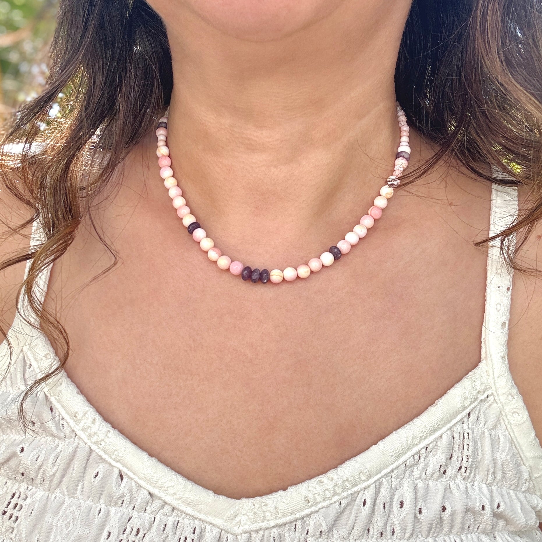 Pink Conch Shell & Lepidolite Necklace