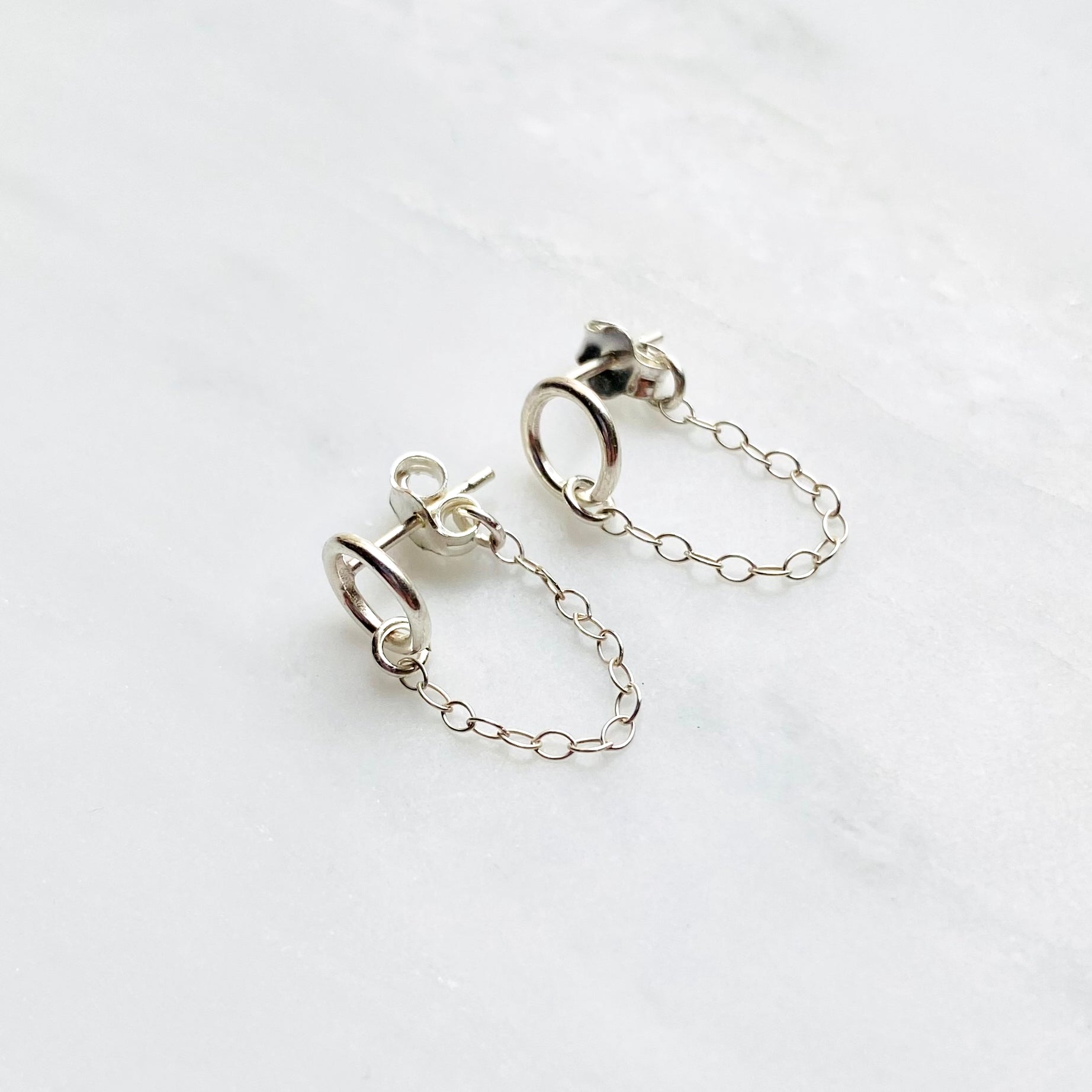 Sterling Silver Circle Chain Jacket Earrings