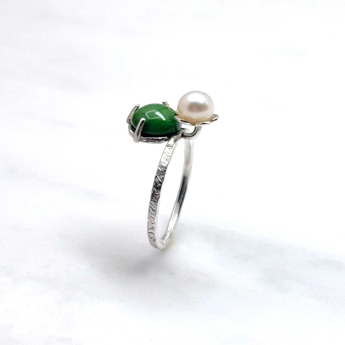 Green Turquoise & Pearl Sterling Silver Ring