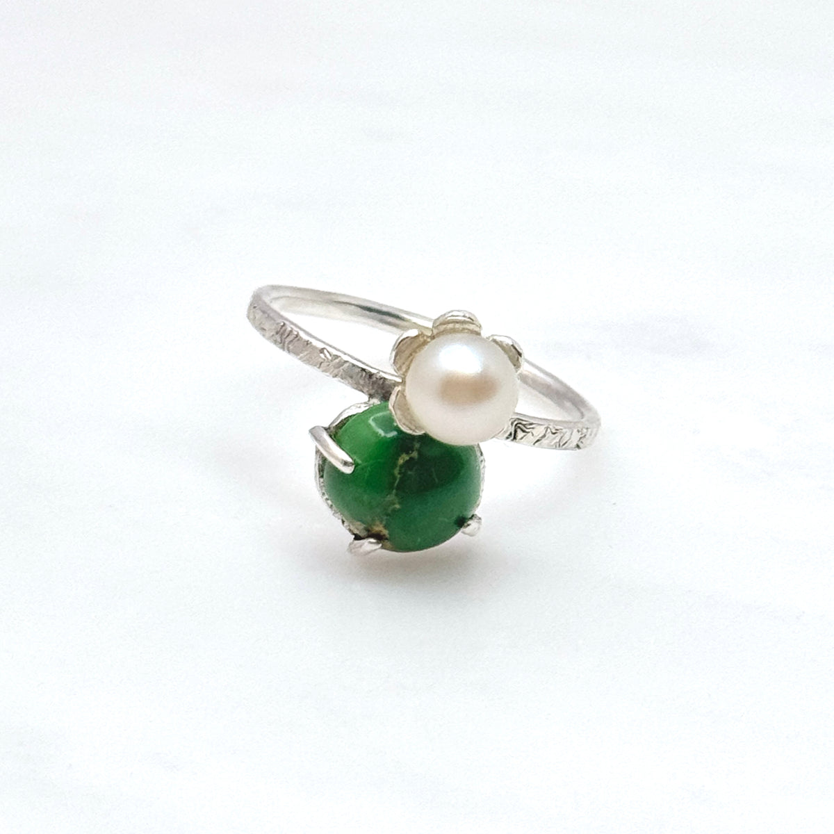 Green Turquoise & Pearl Sterling Silver Ring