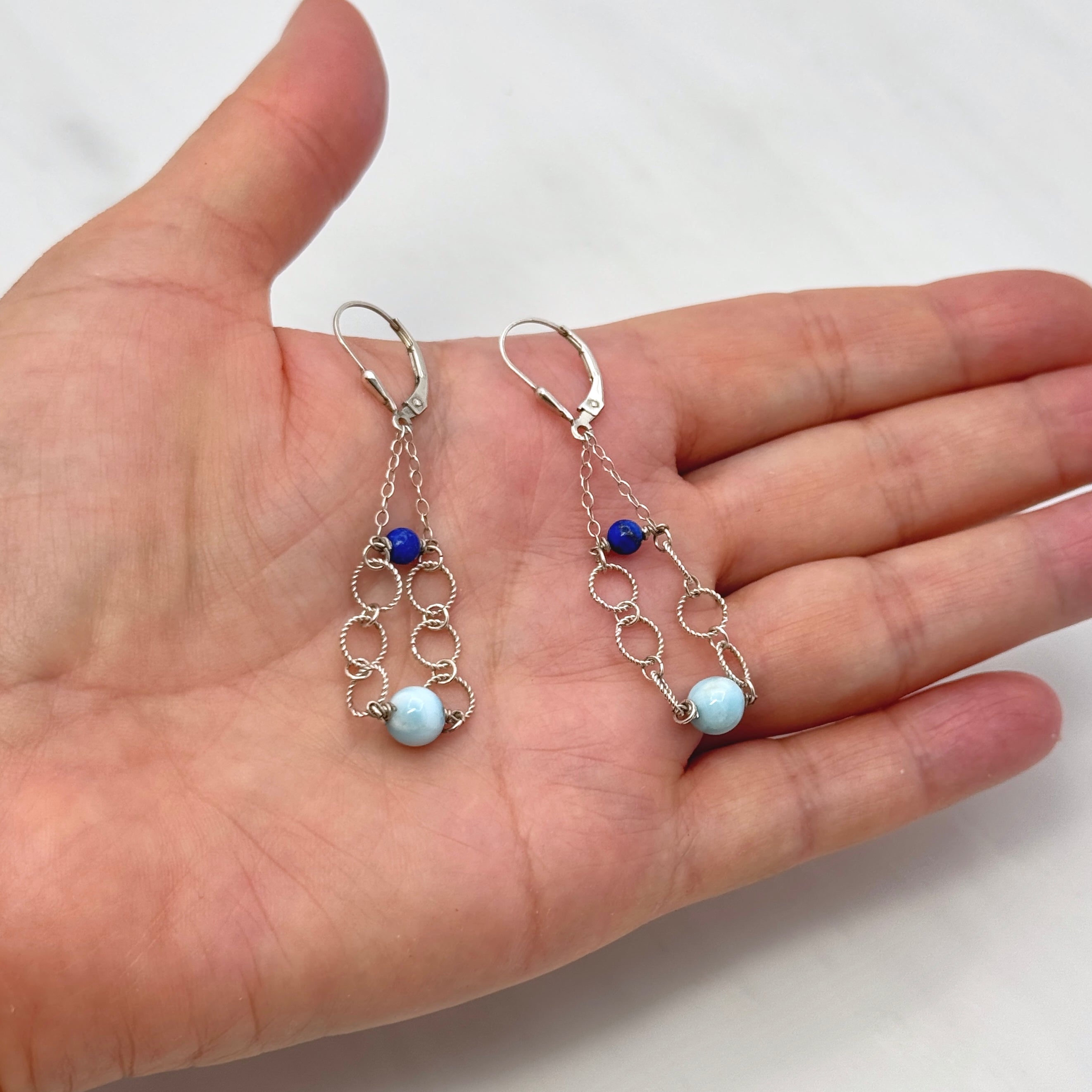 Larimar & Lapis Sterling Silver Drop Earrings