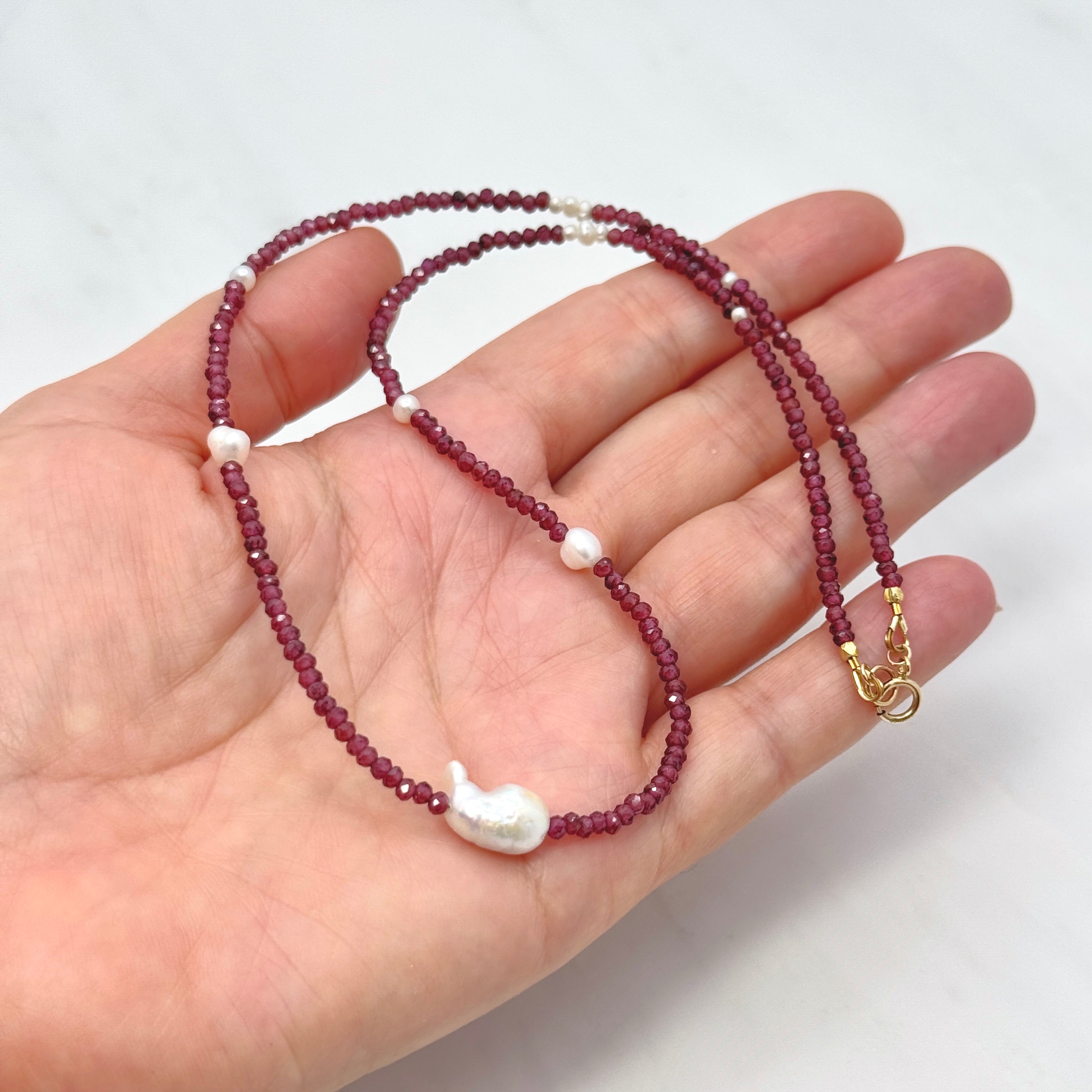Mozambique Garnet & Baroque Pearl Necklace