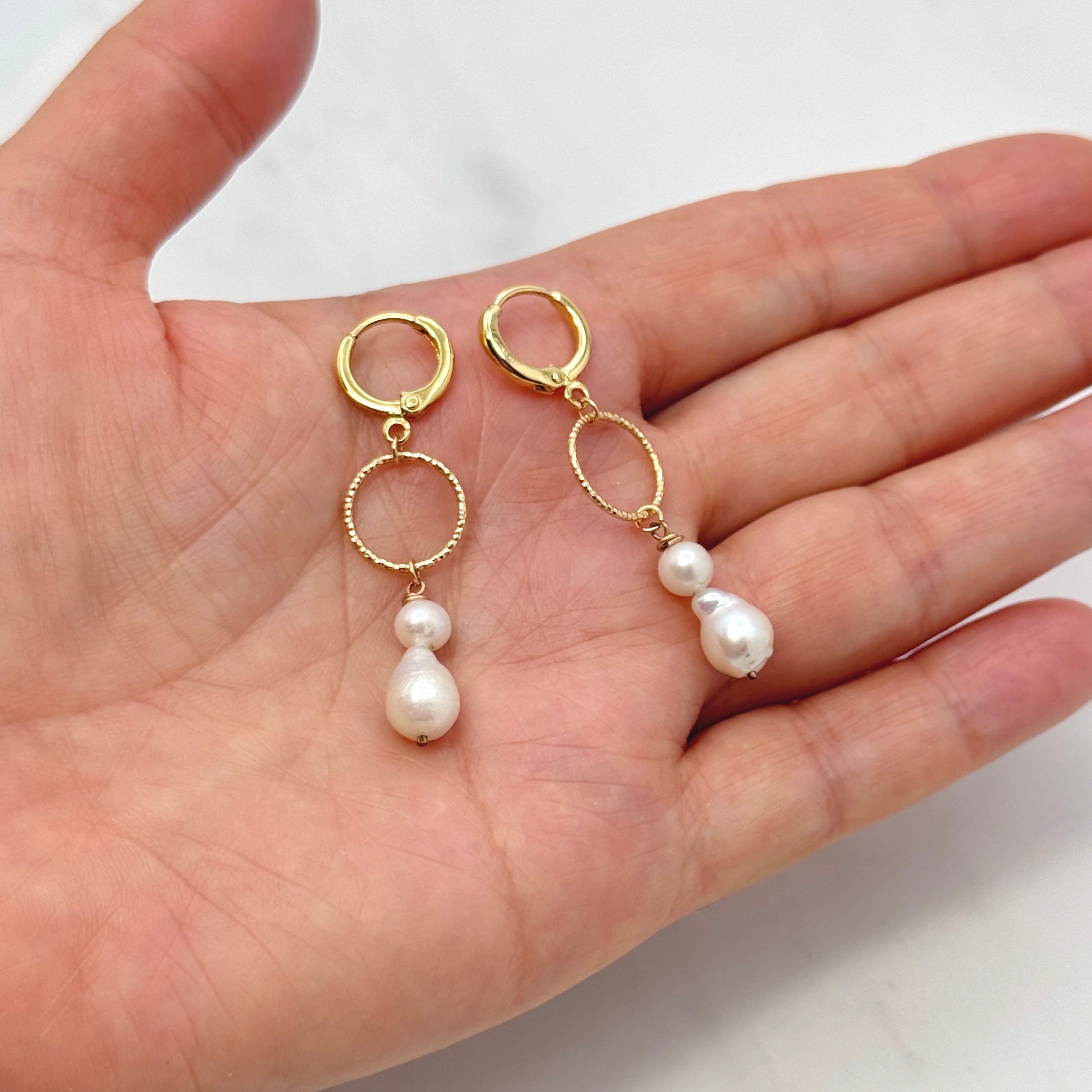 Baroque Pearl Huggie 14K Gold-Filled Earrings