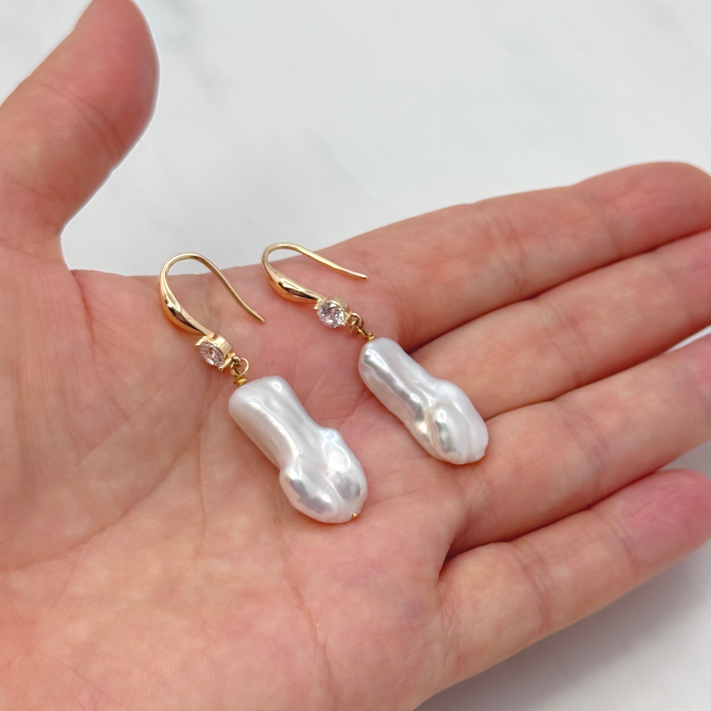 White Baroque Pearl CZ Drop Earrings