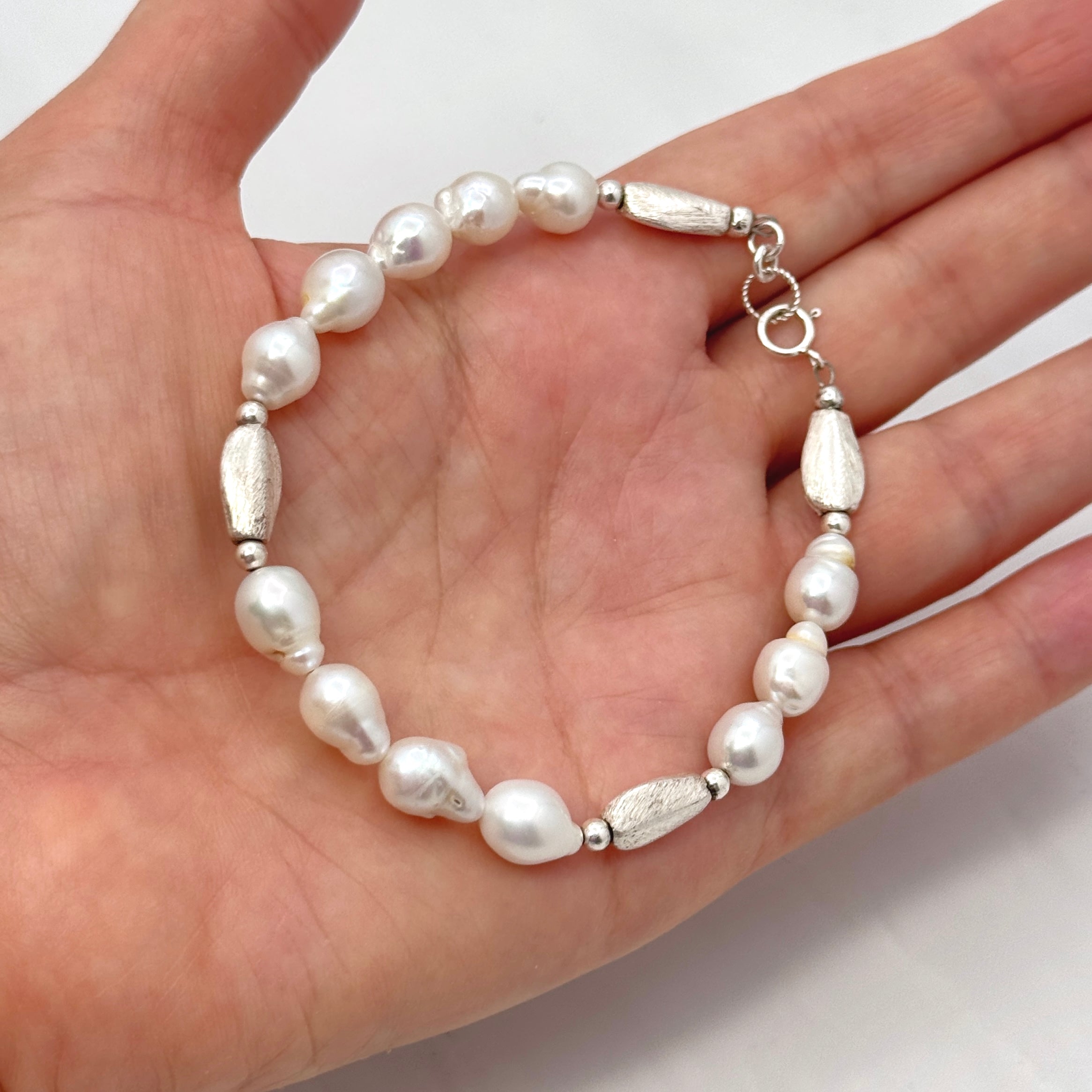 White Baroque Pearl Sterling Silver Bracelet