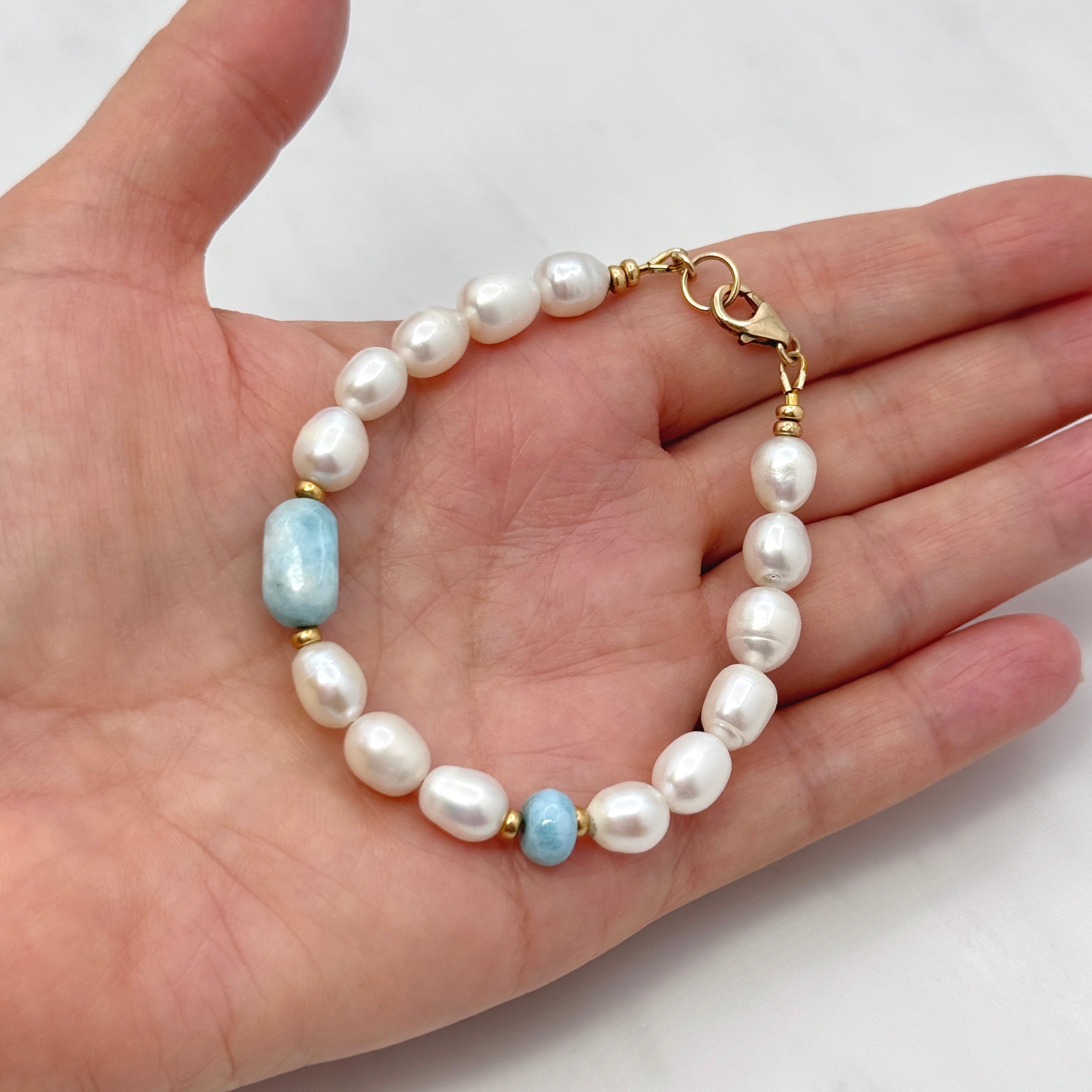 Larimar & Pearl 14Kt Gold-Filled Bracelet