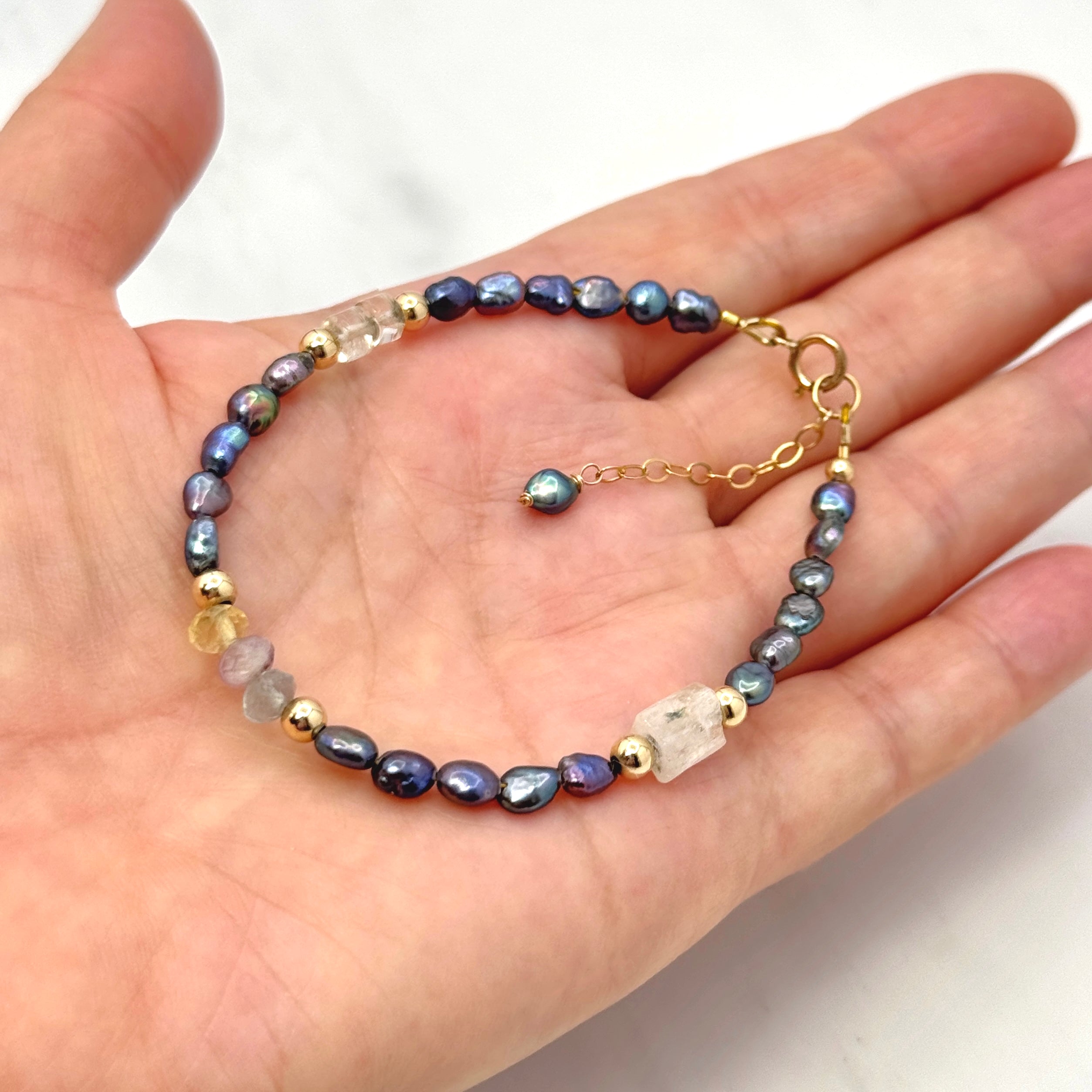 Colorful Peacock Pearl & Gemstone Bracelet