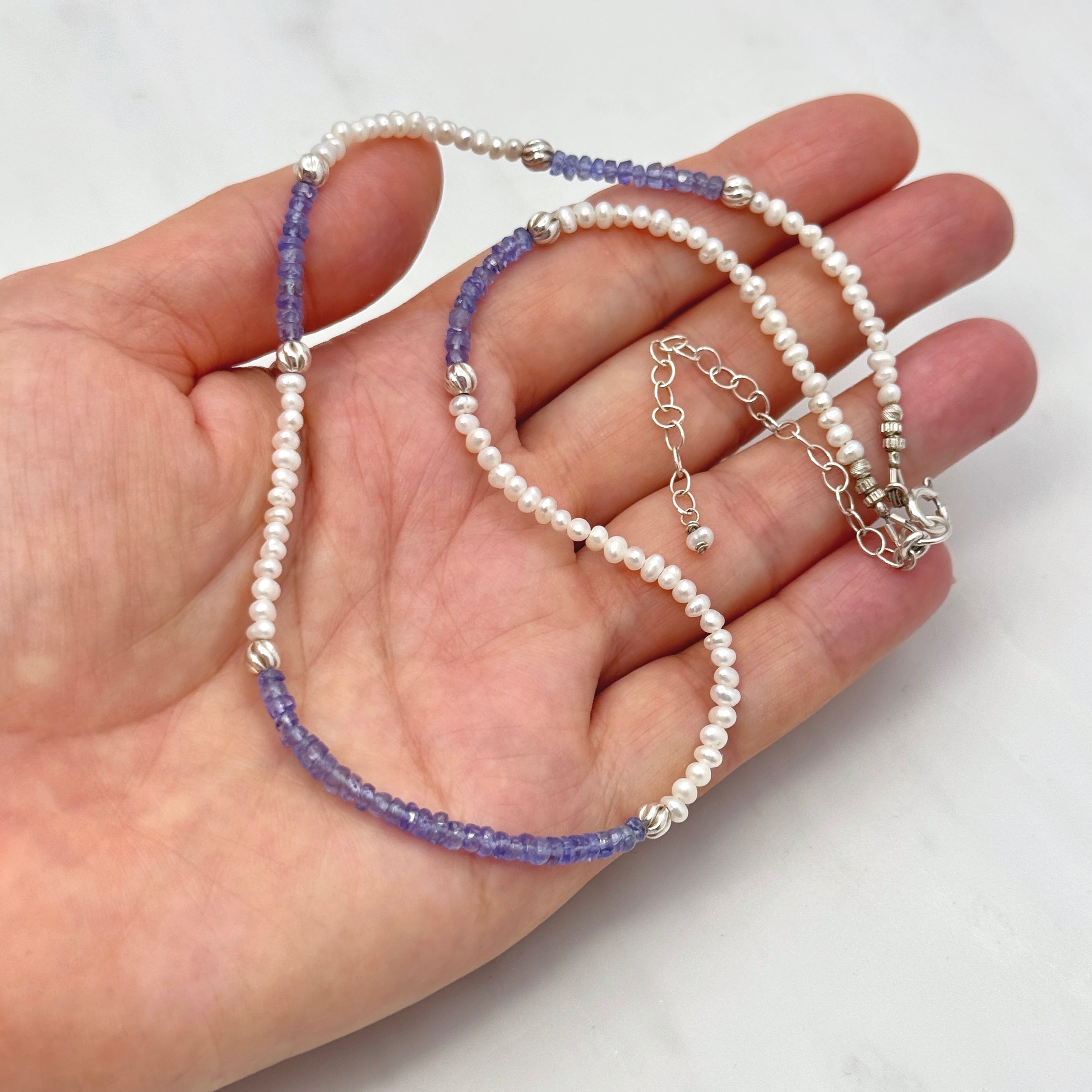 Tanzanite & Pearl Sterling Silver Choker