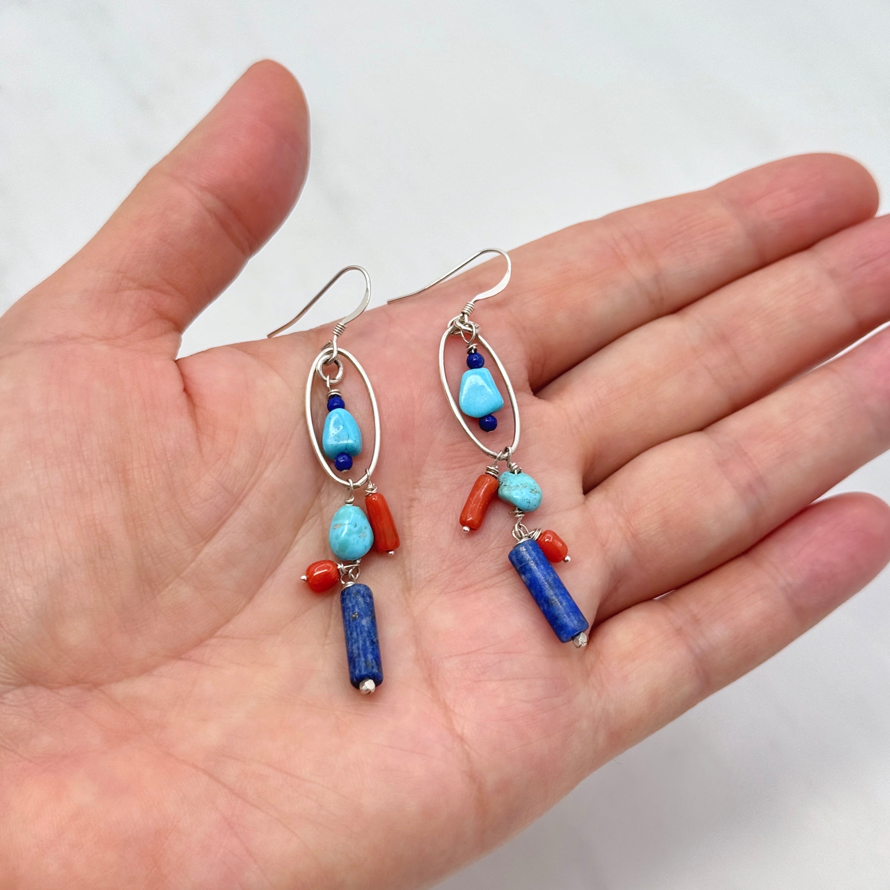 Southwestern Lapis & Turquoise Coral Earrings