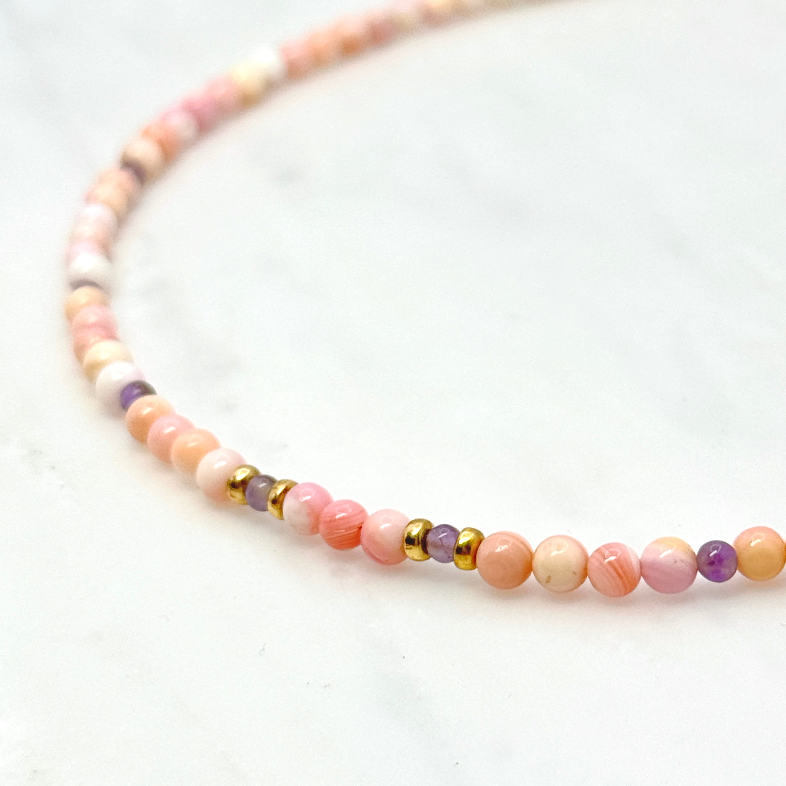 Pink Conch Shell & Amethyst Necklace