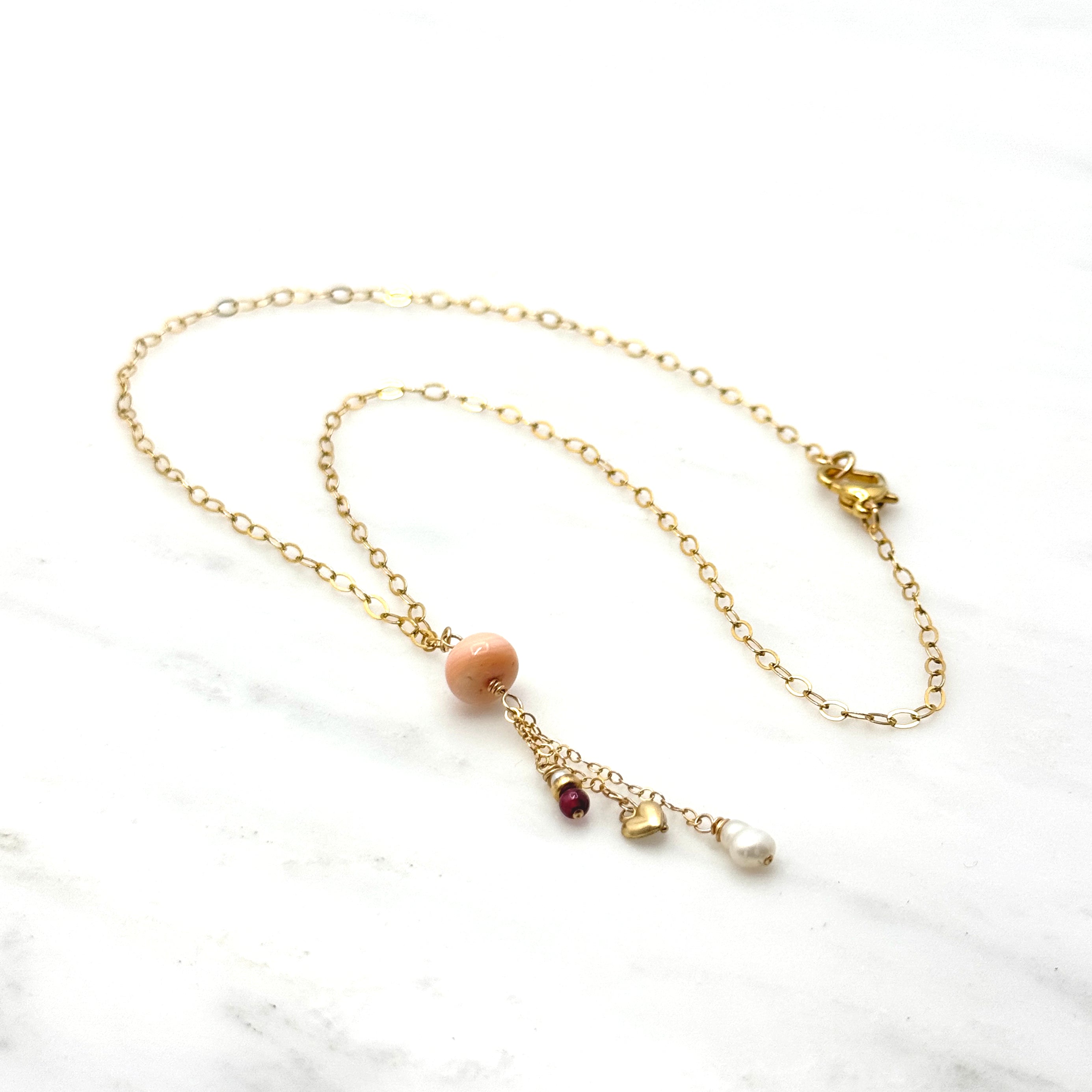 Pink Conch & Pearl Gold-Filled Y Necklace
