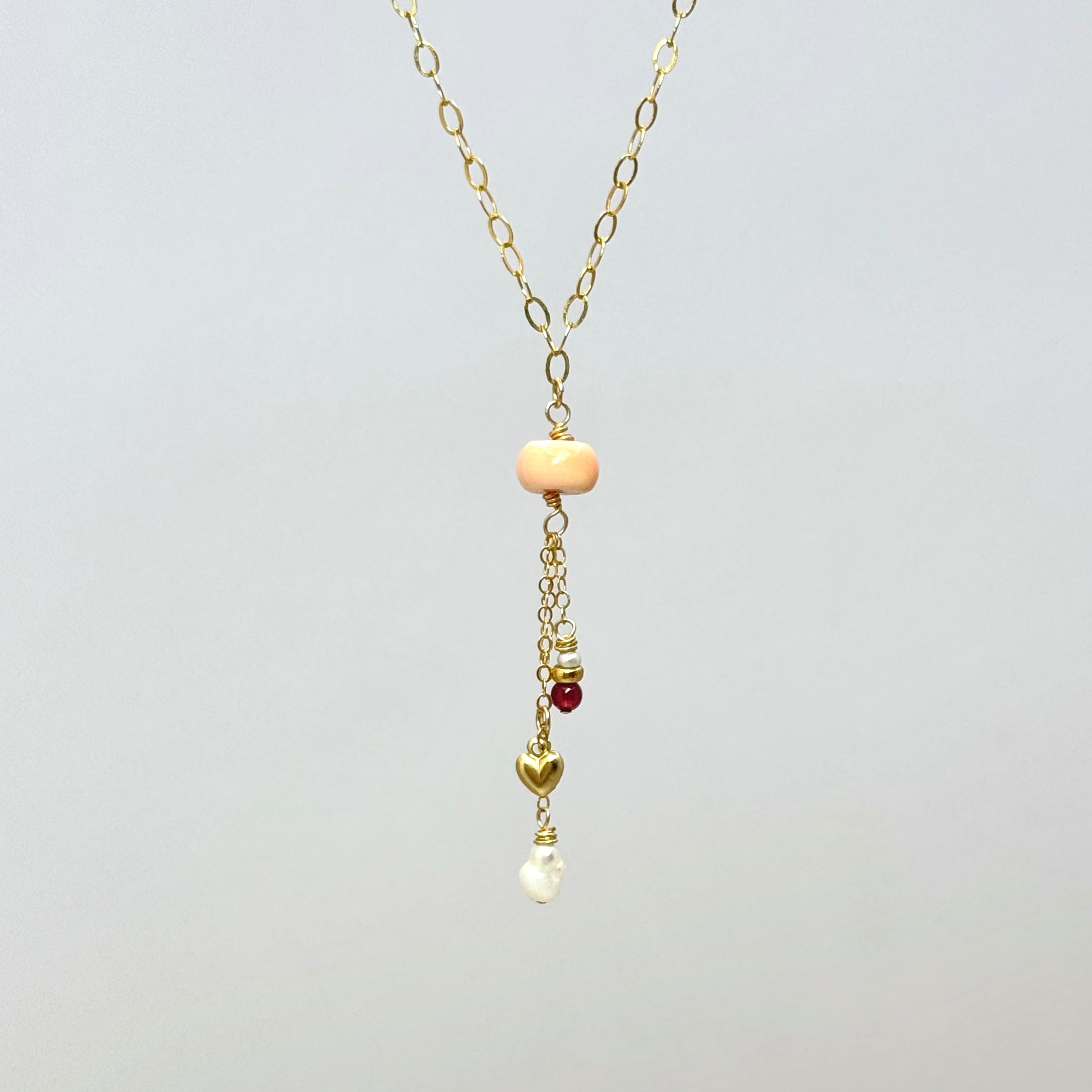 Pink Conch & Pearl Gold-Filled Y Necklace