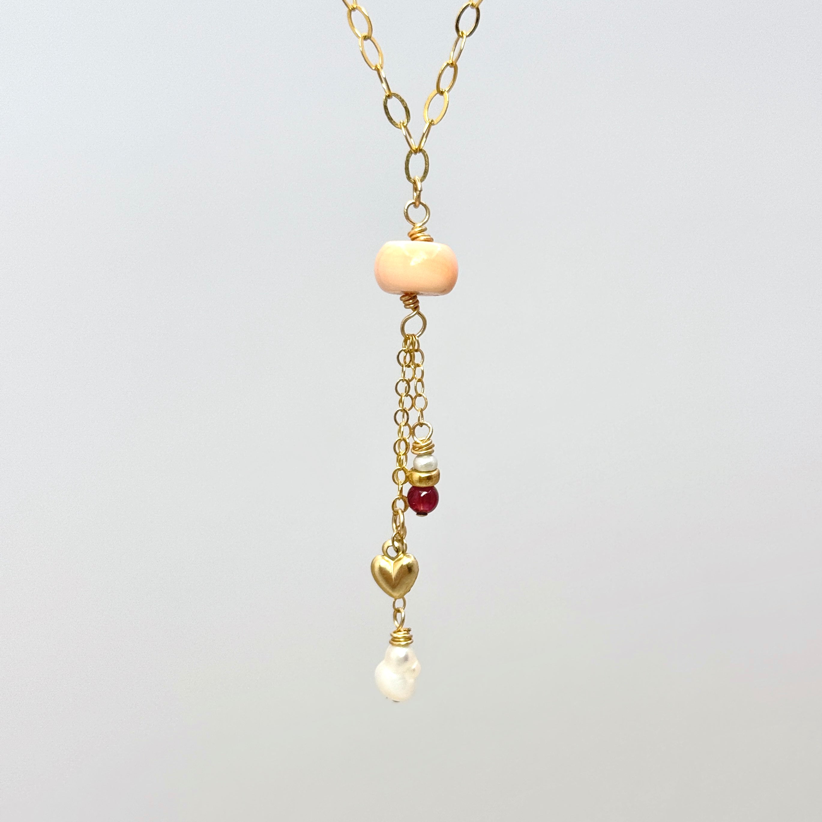Pink Conch & Pearl Gold-Filled Y Necklace