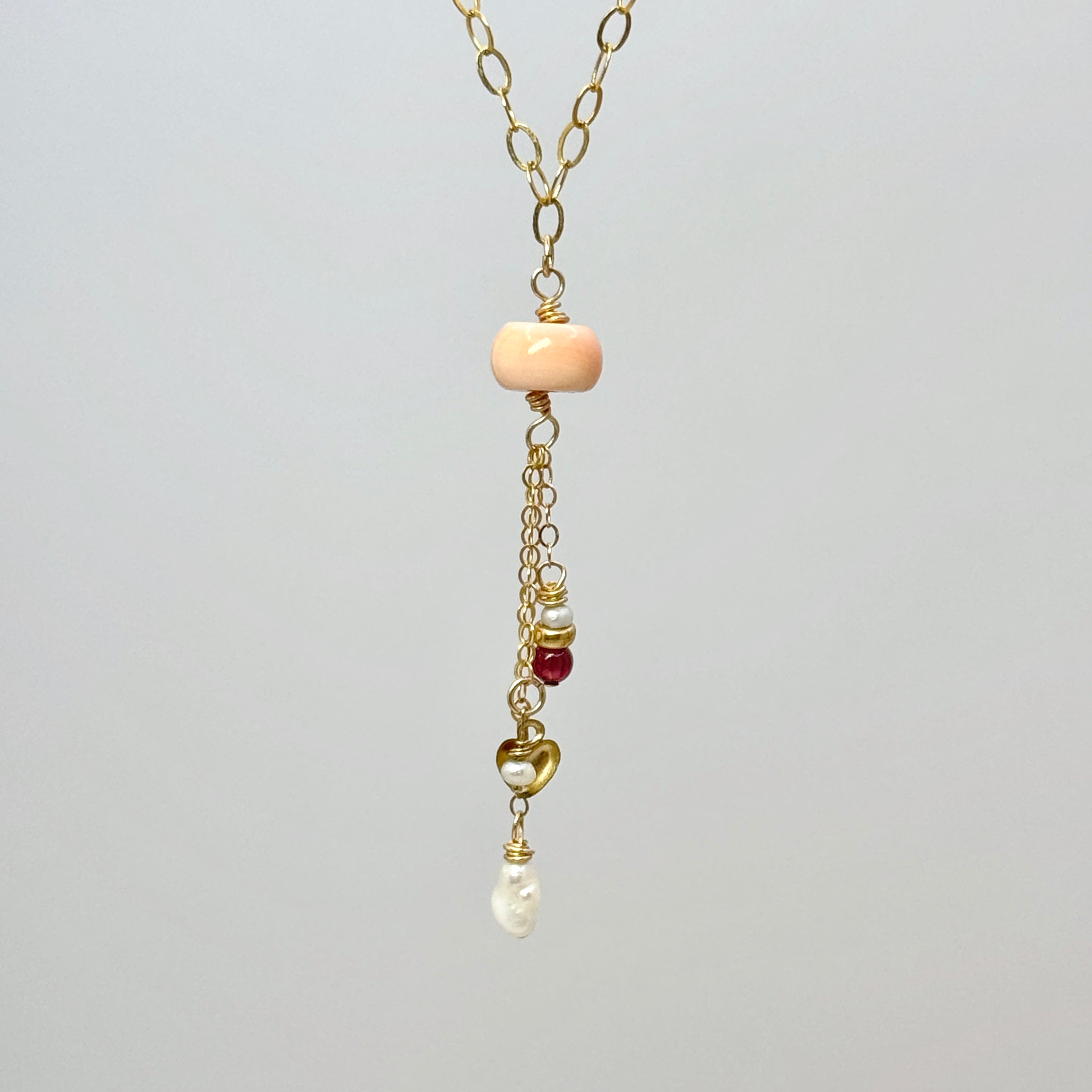 Pink Conch & Pearl Gold-Filled Y Necklace