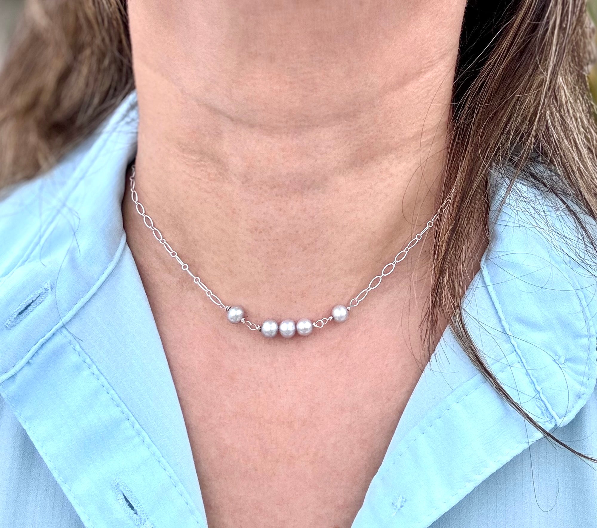 Sterling Silver Gray Pearl Choker Necklace