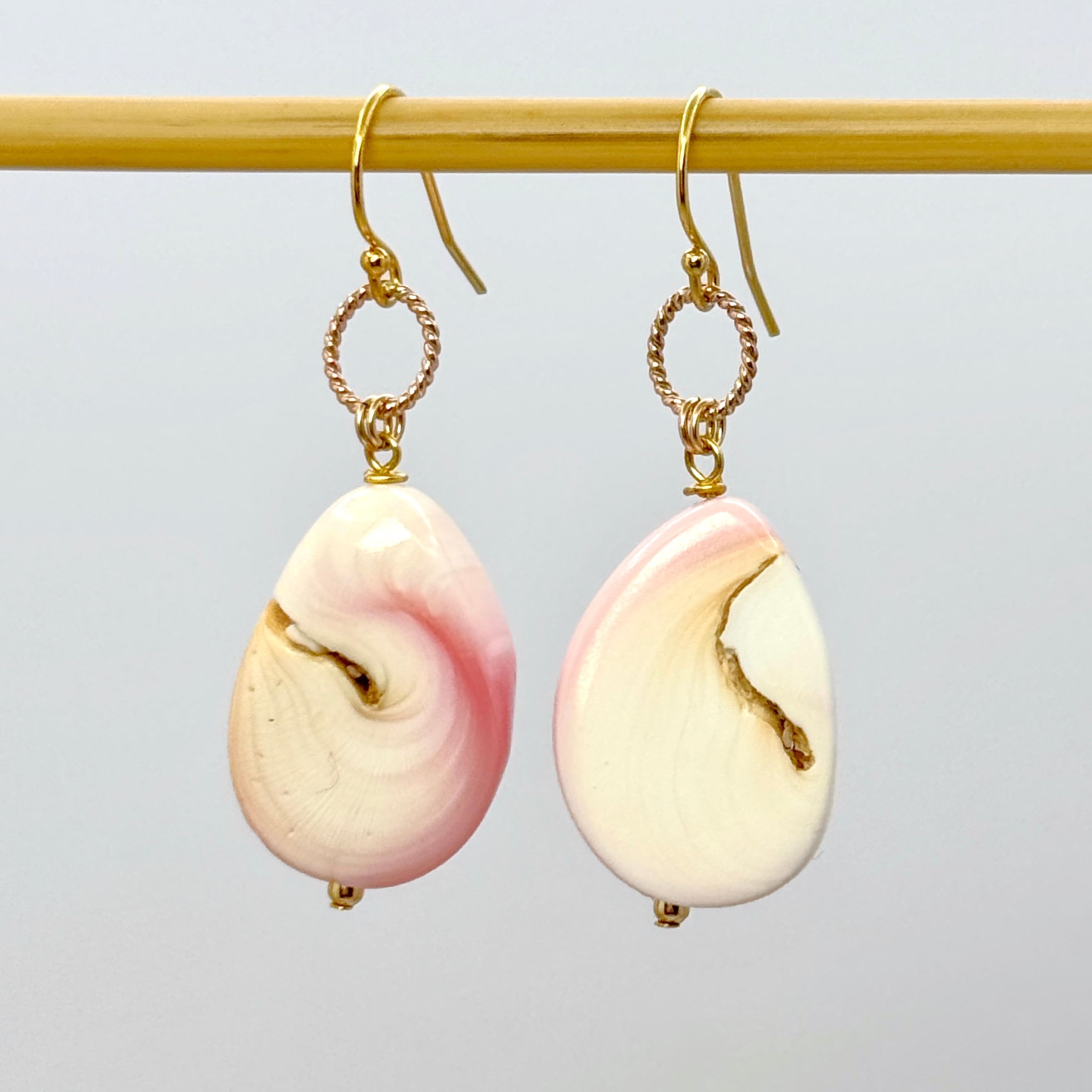 Pink Conch Shell Teardrop 14Kt GF Earrings