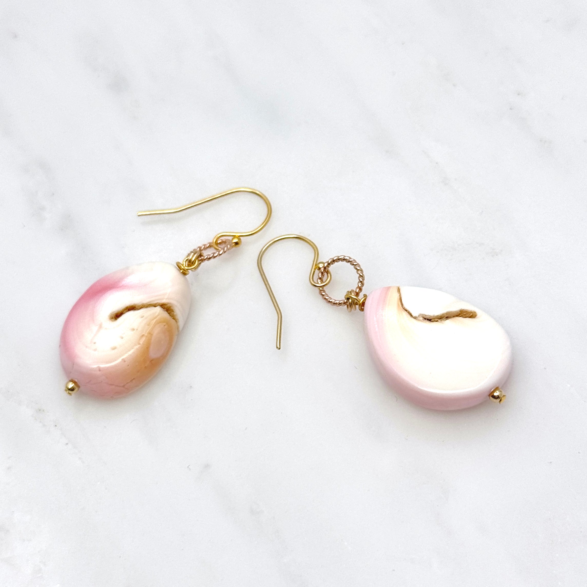 Pink Conch Shell Teardrop 14Kt GF Earrings