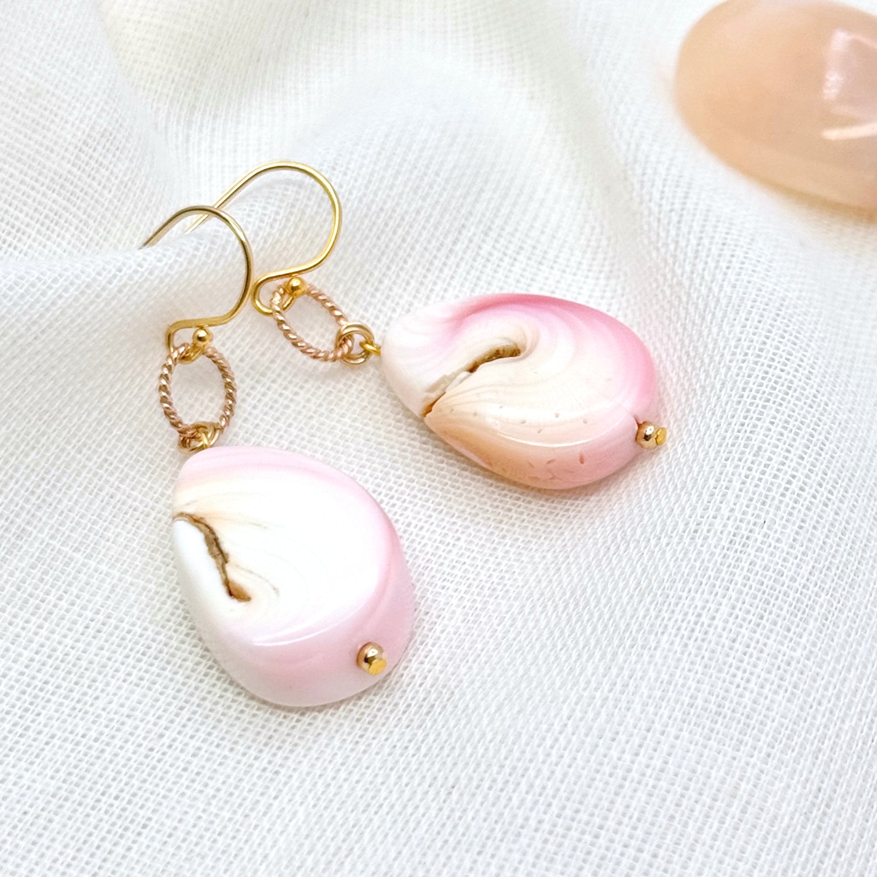 Pink Conch Shell Teardrop 14Kt GF Earrings