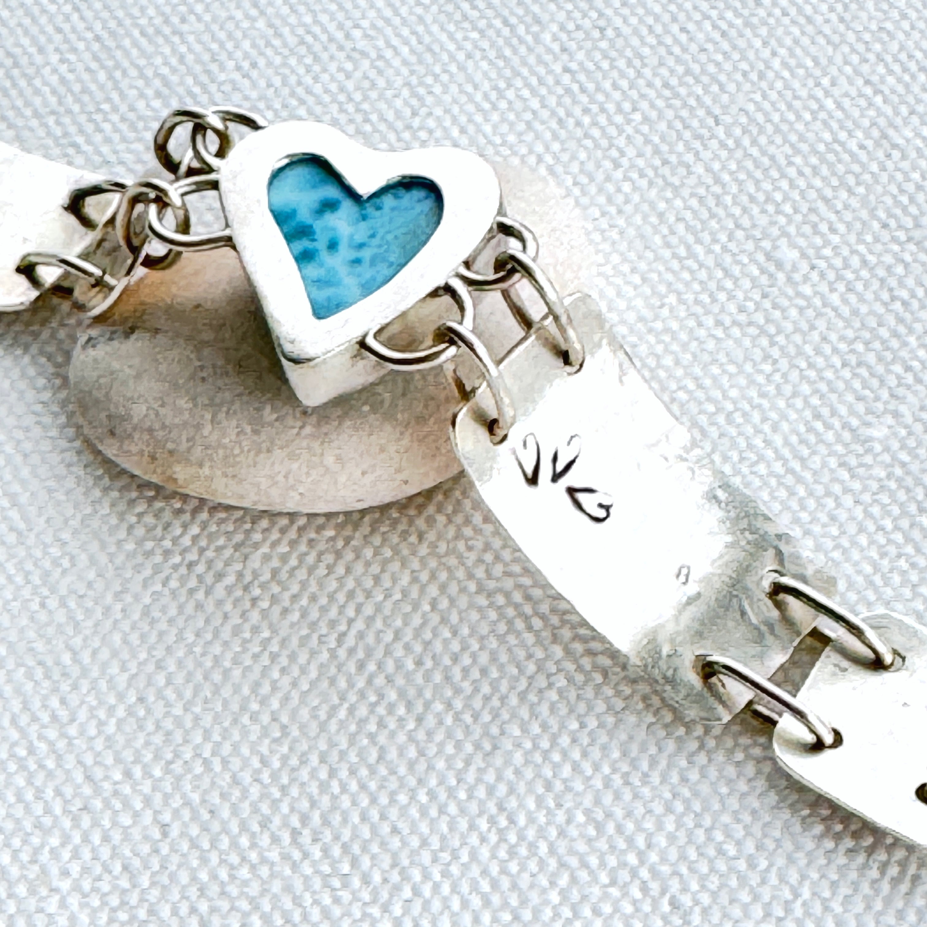 Larimar Heart Sterling Silver Bracelet