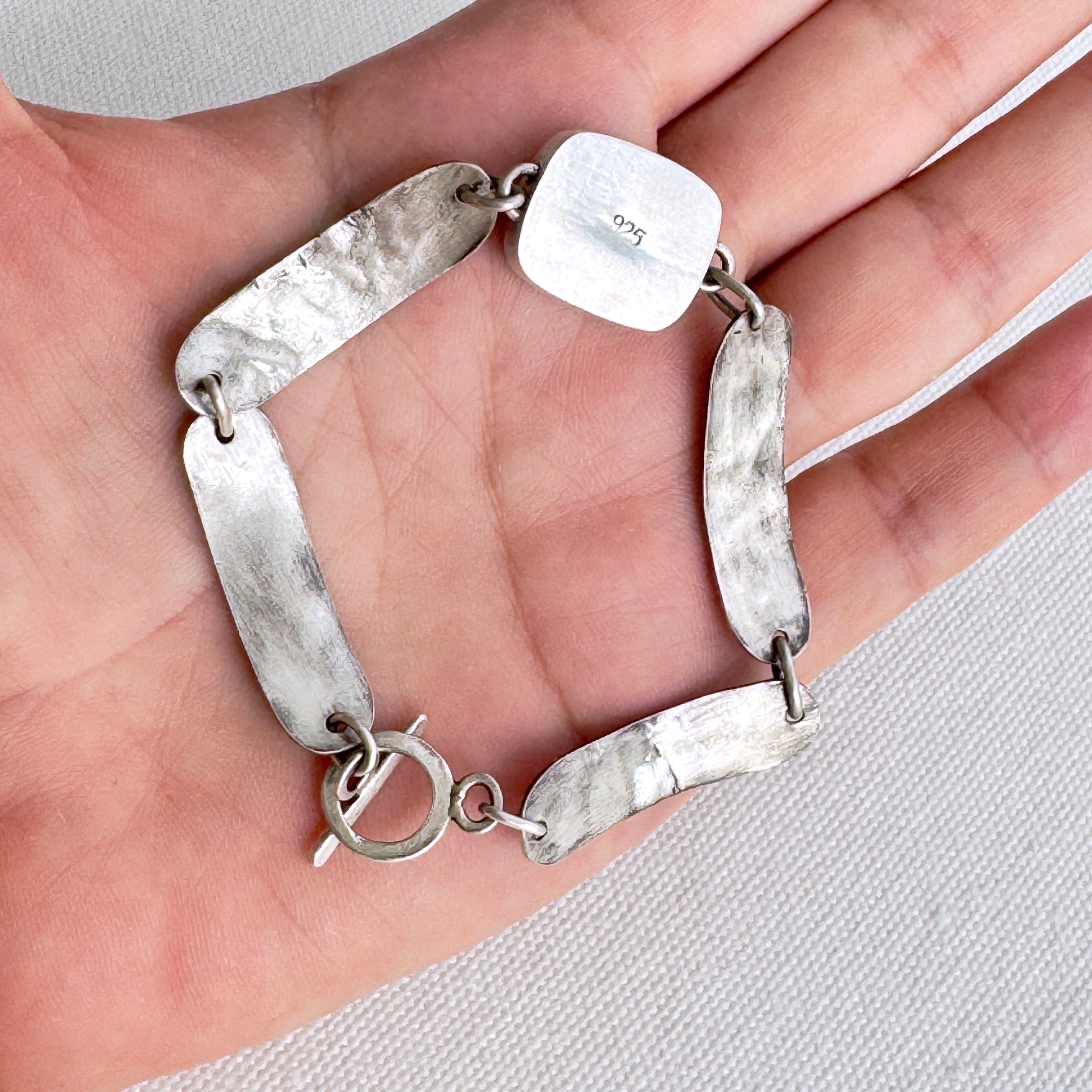 Sterling Silver Lapis Textured Link Bracelet