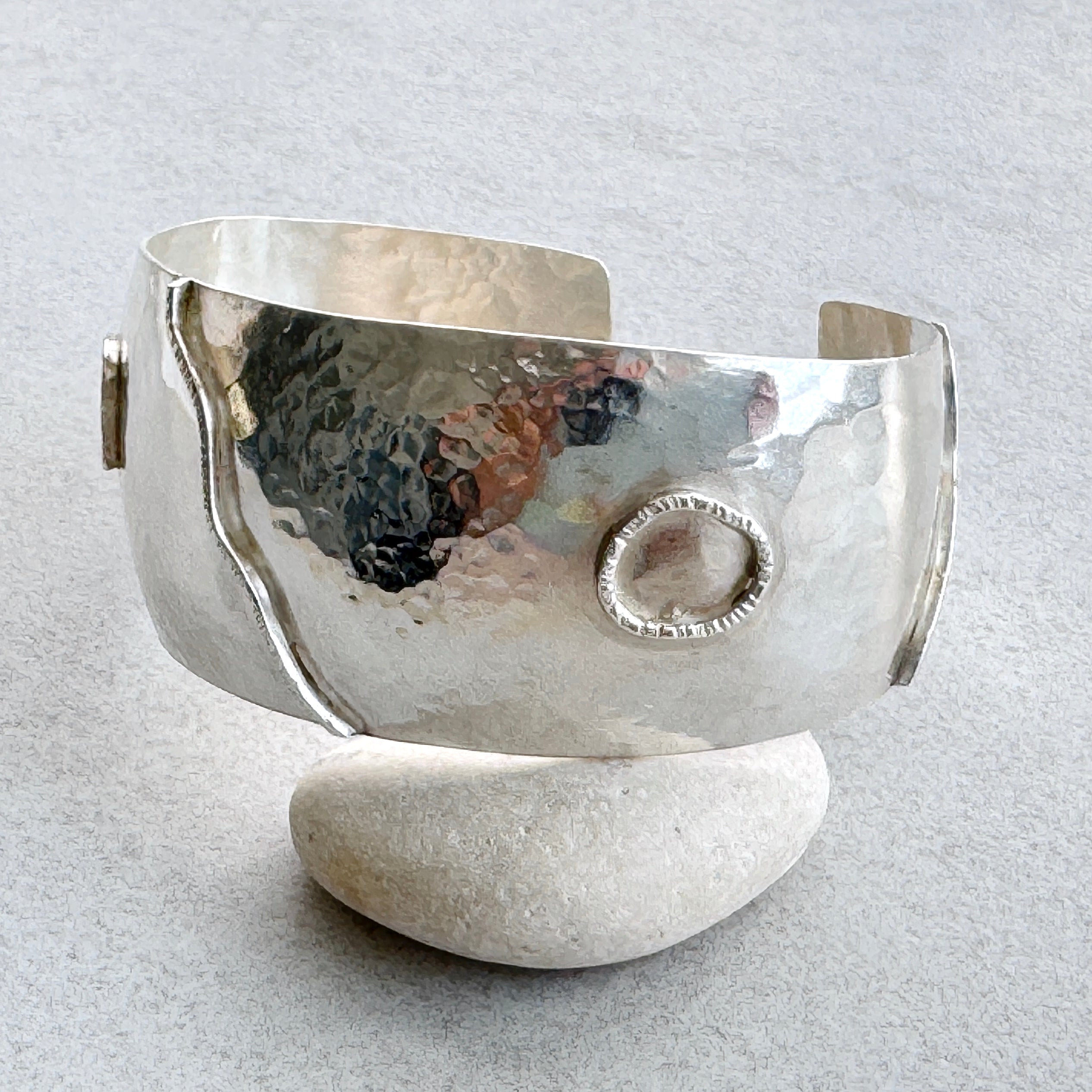Wide Hammered Sterling Silver Synclastic Cuff
