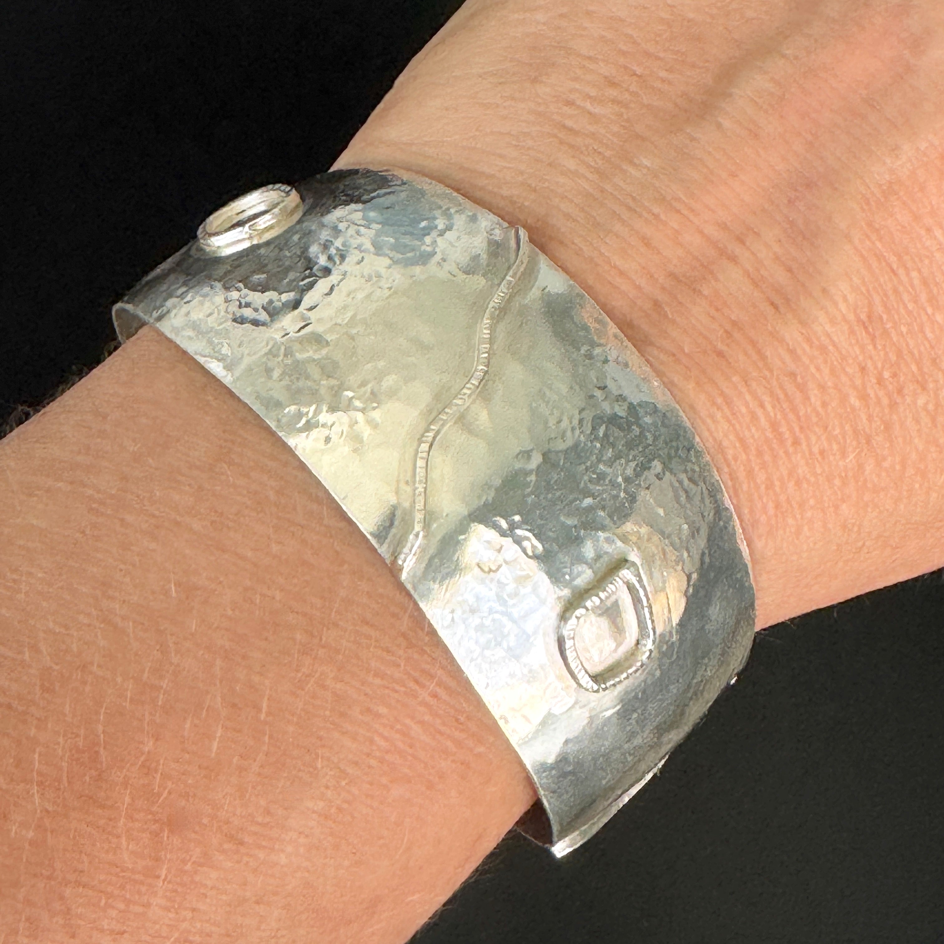 Wide Hammered Sterling Silver Synclastic Cuff