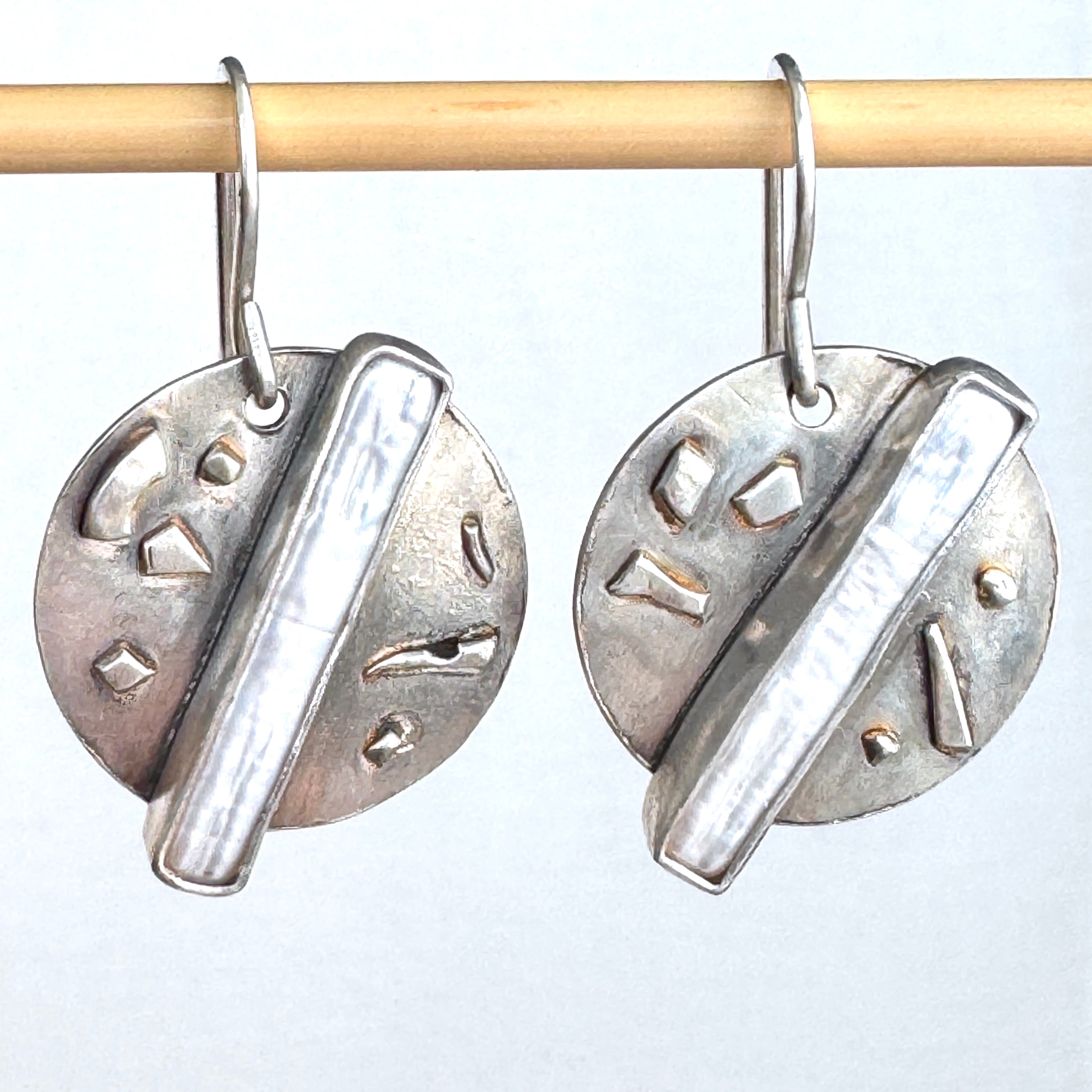 Sterling Silver Pearl Textured Disc Earrings