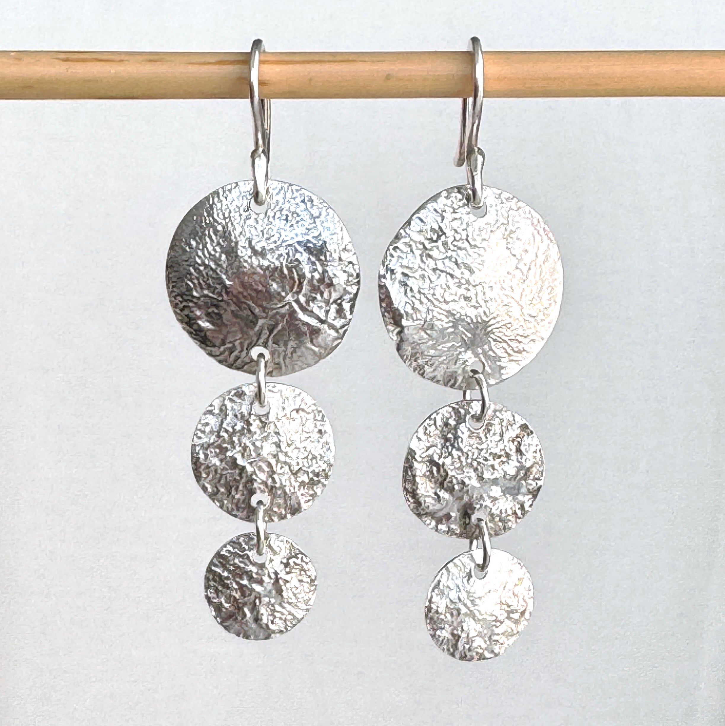 Textured Sterling Silver Disc Drop Earrings