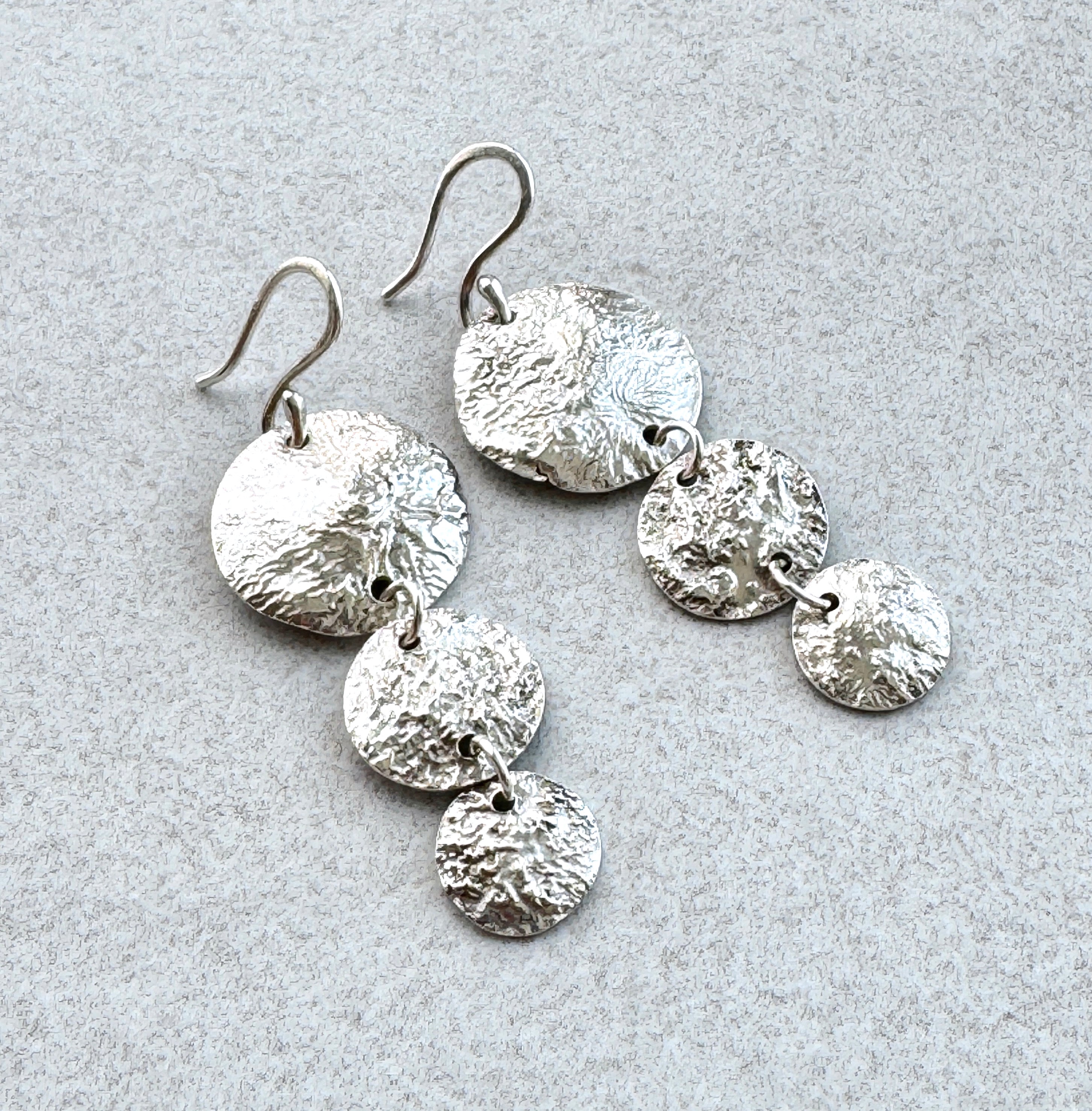 Textured Sterling Silver Disc Drop Earrings