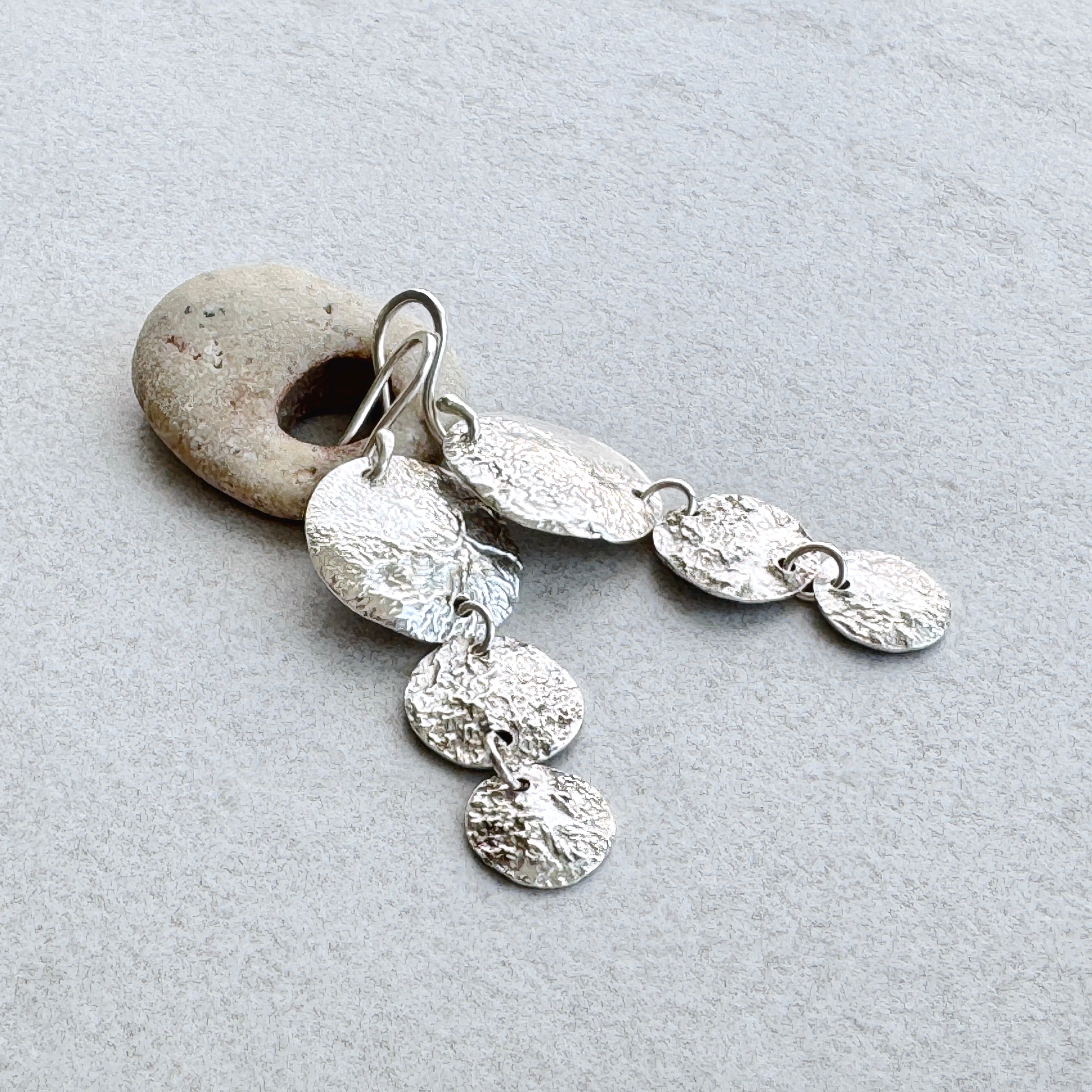 Textured Sterling Silver Disc Drop Earrings