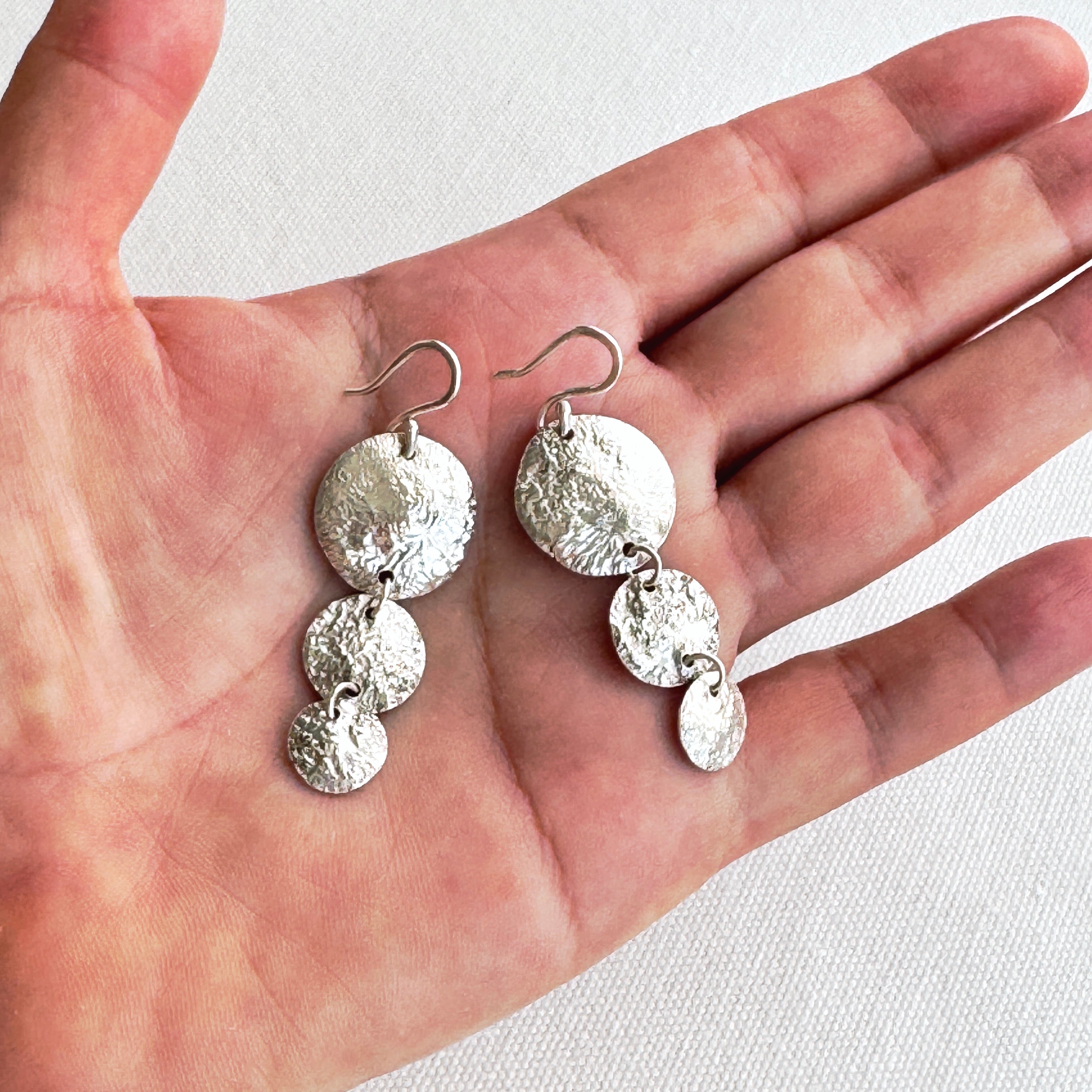 Textured Sterling Silver Disc Drop Earrings