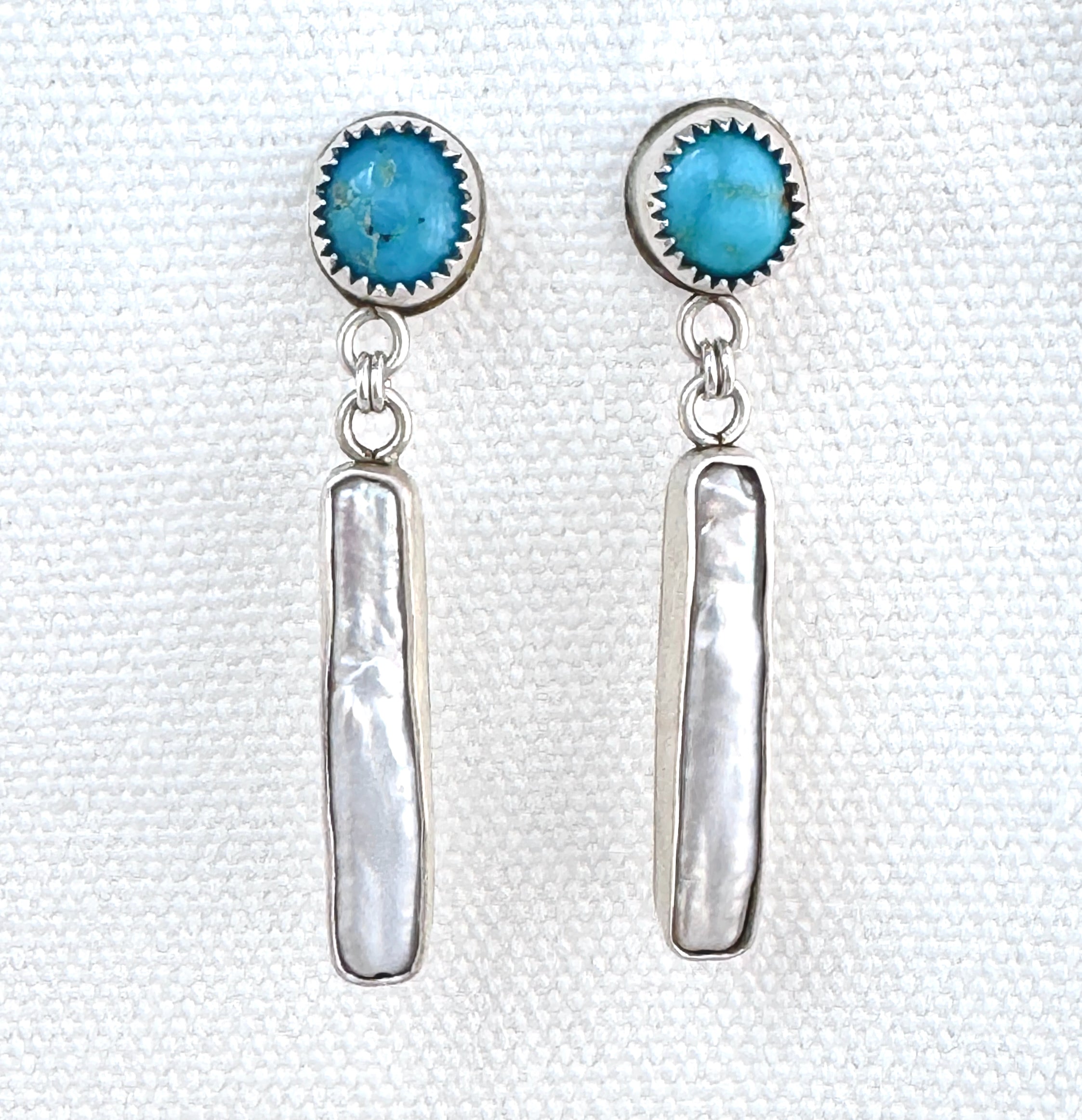Turquoise & Pearl Drop Sterling Silver Studs