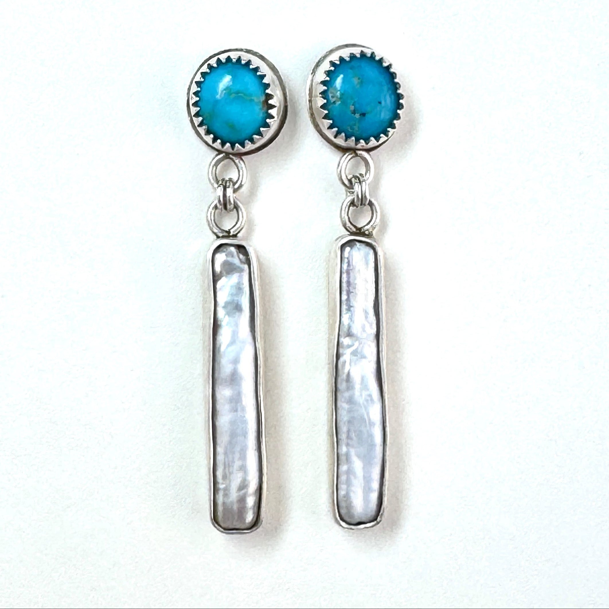Turquoise & Pearl Drop Sterling Silver Studs