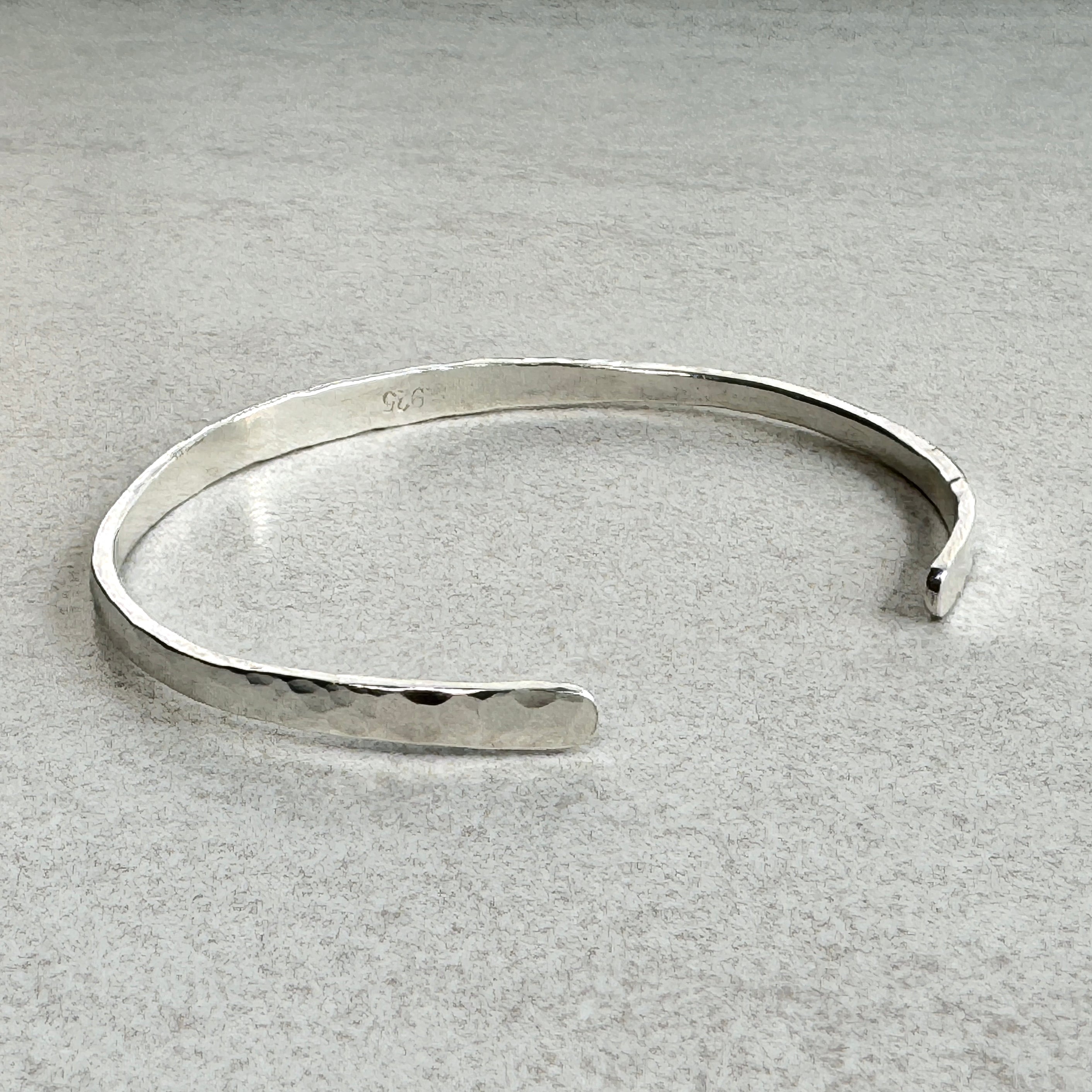 Hammered Highly Polished Sterling Silver Cuff