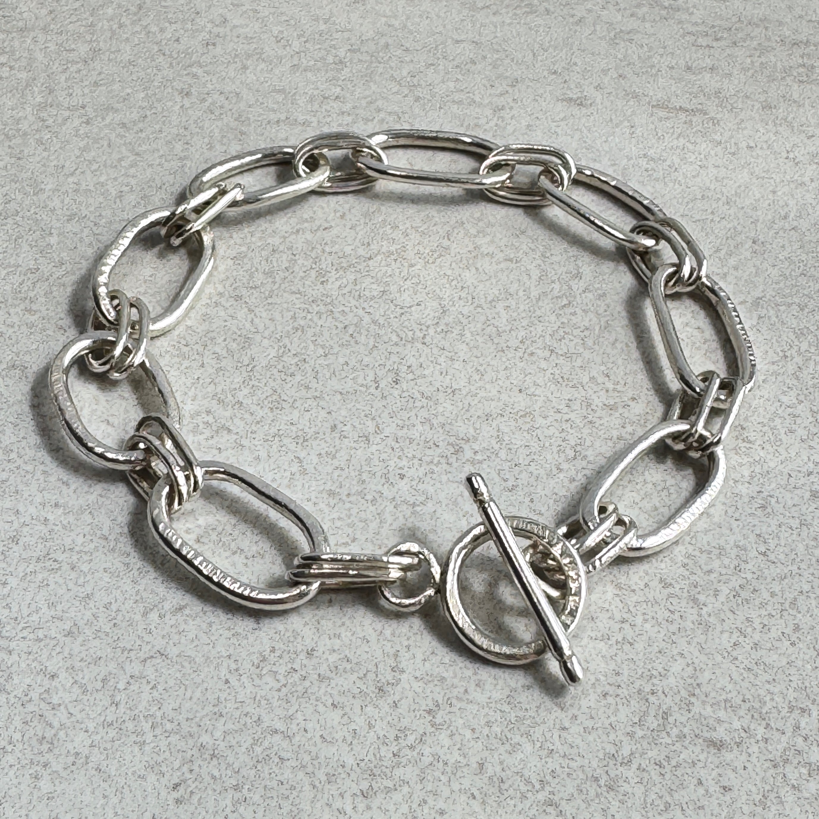 Hammered Sterling Silver Large Link Bracelet