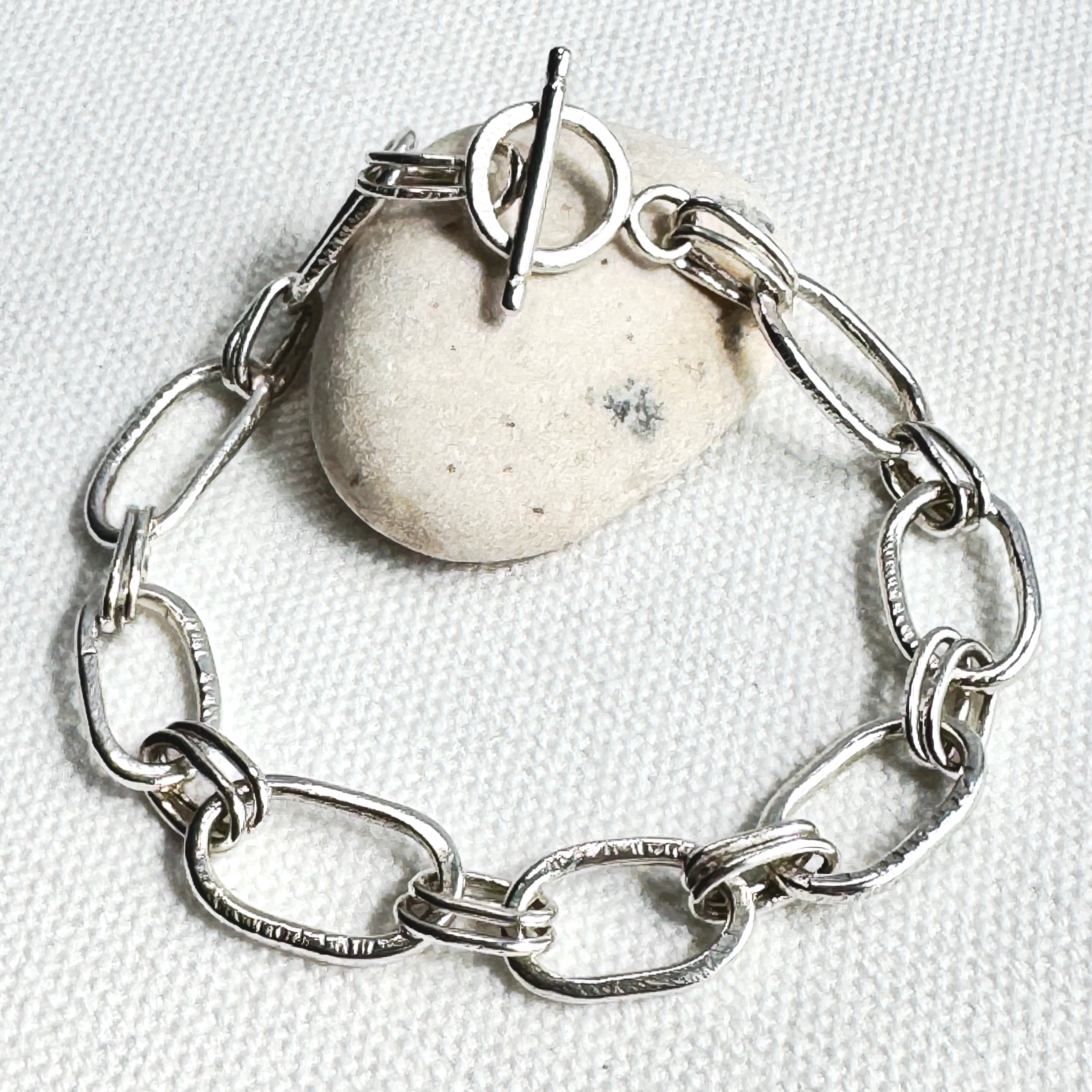 Hammered Sterling Silver Large Link Bracelet