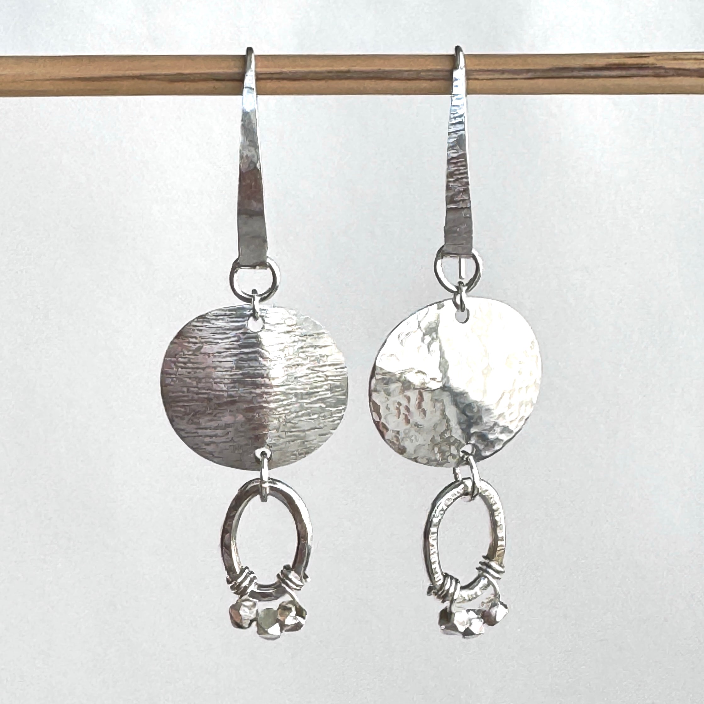 Asymmetric Hammered 925 Silver Disc Earrings