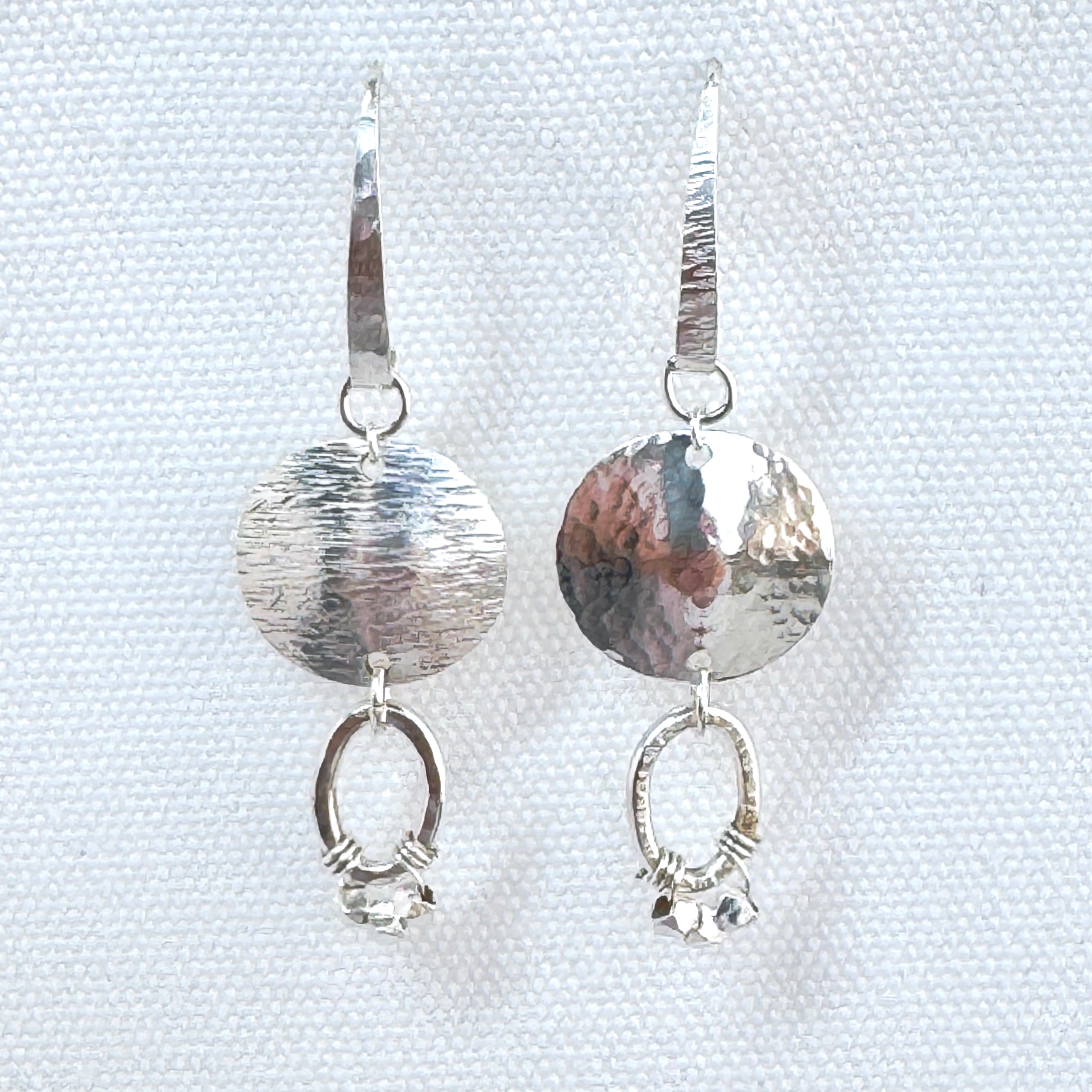 Asymmetric Hammered 925 Silver Disc Earrings