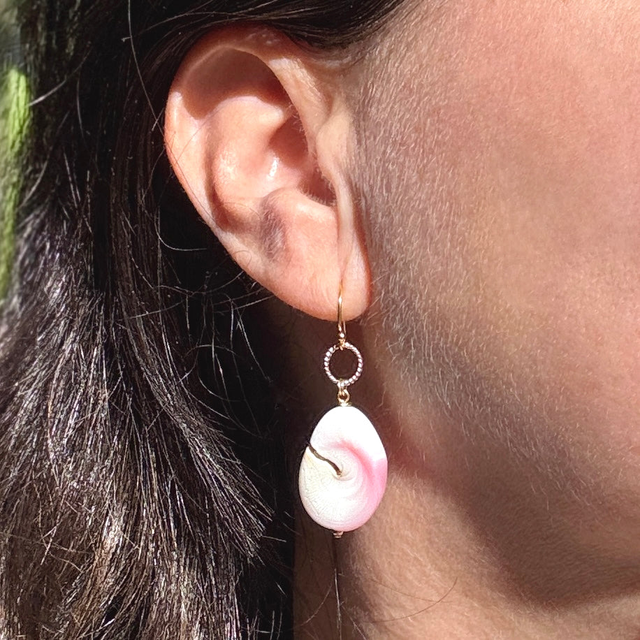 Pink Conch Shell Teardrop 14Kt GF Earrings