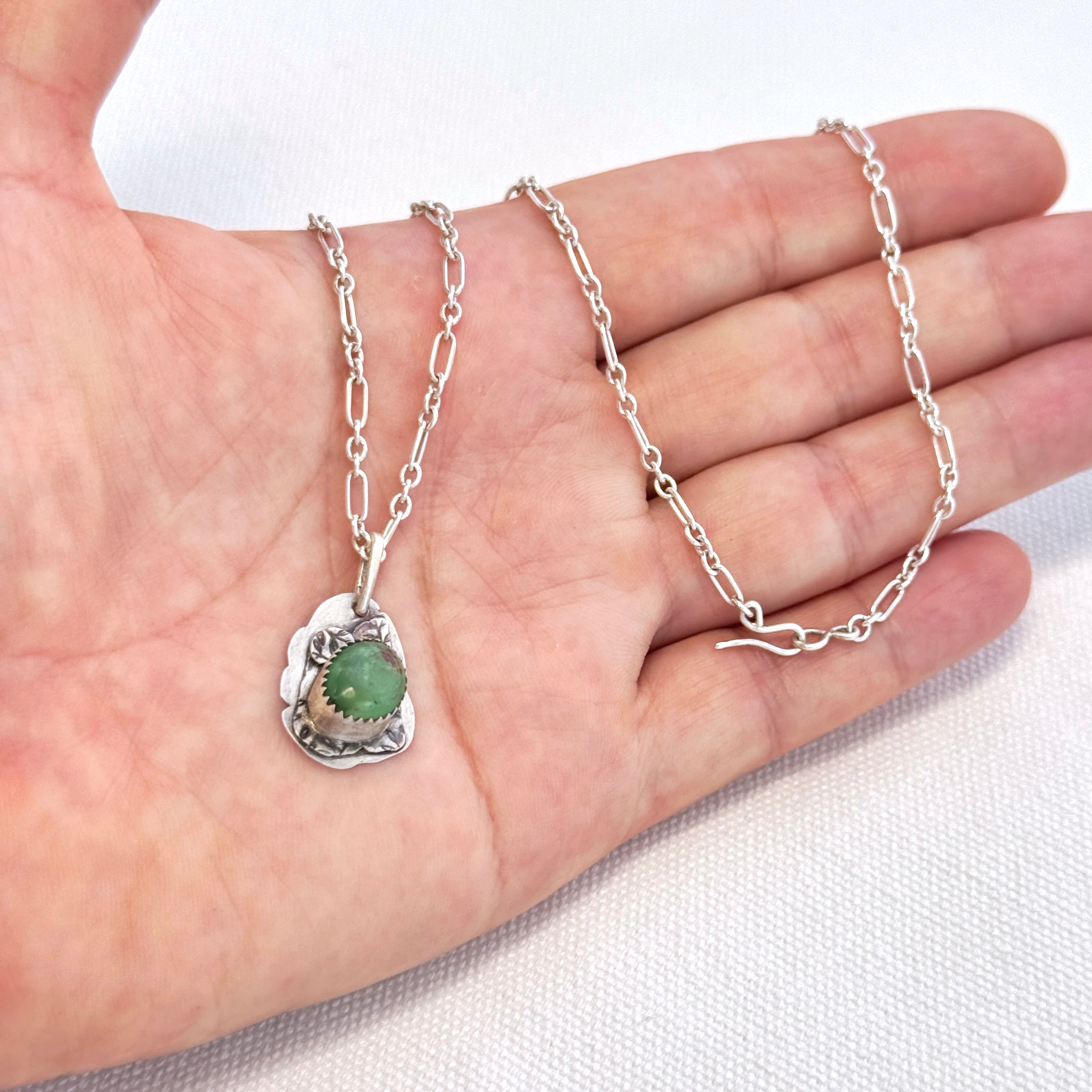 Chrysoprase Leaf Sterling Silver Necklace