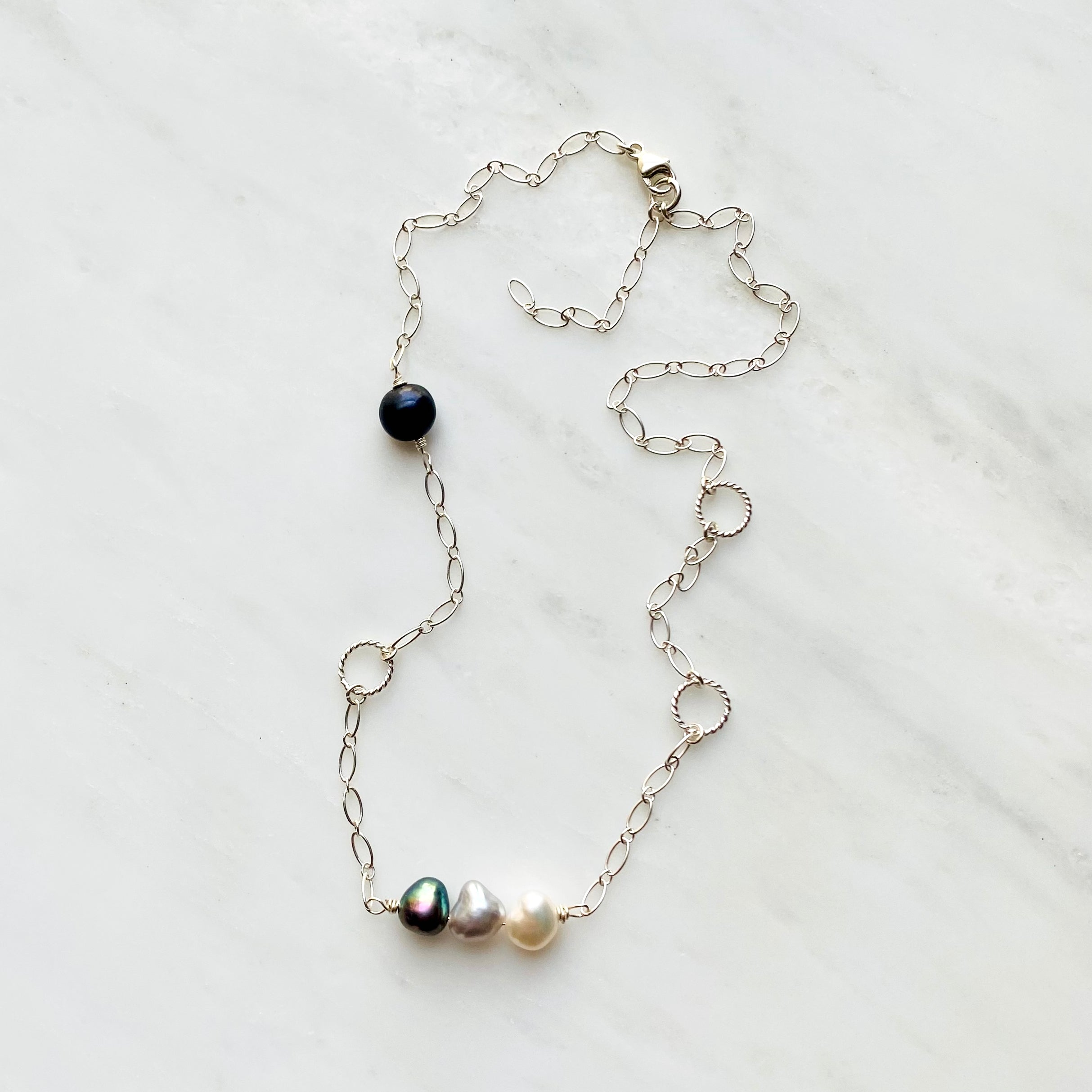 Sterling Silver Long Pearl Chain Necklace