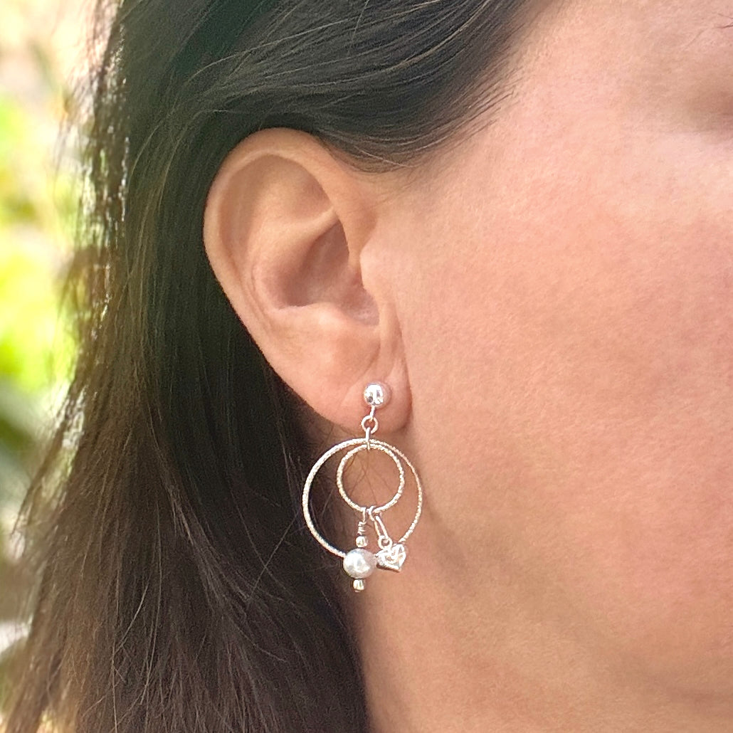 Sterling Silver Hoop Gray Pearl Earrings