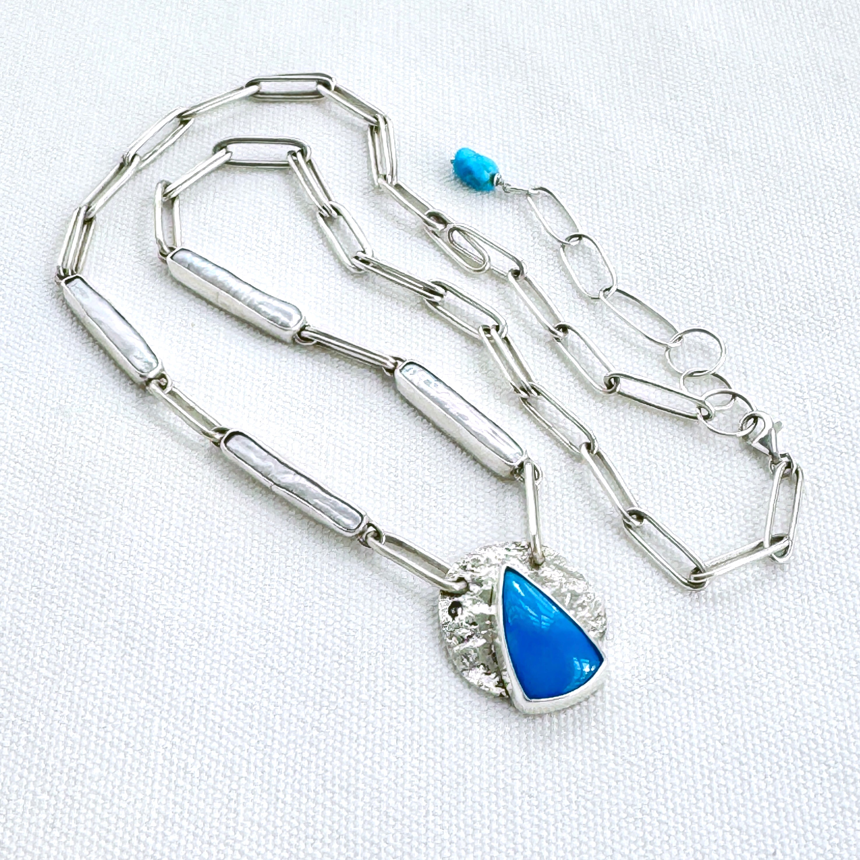 Turquoise & Pearl 925 Silver Link Necklace