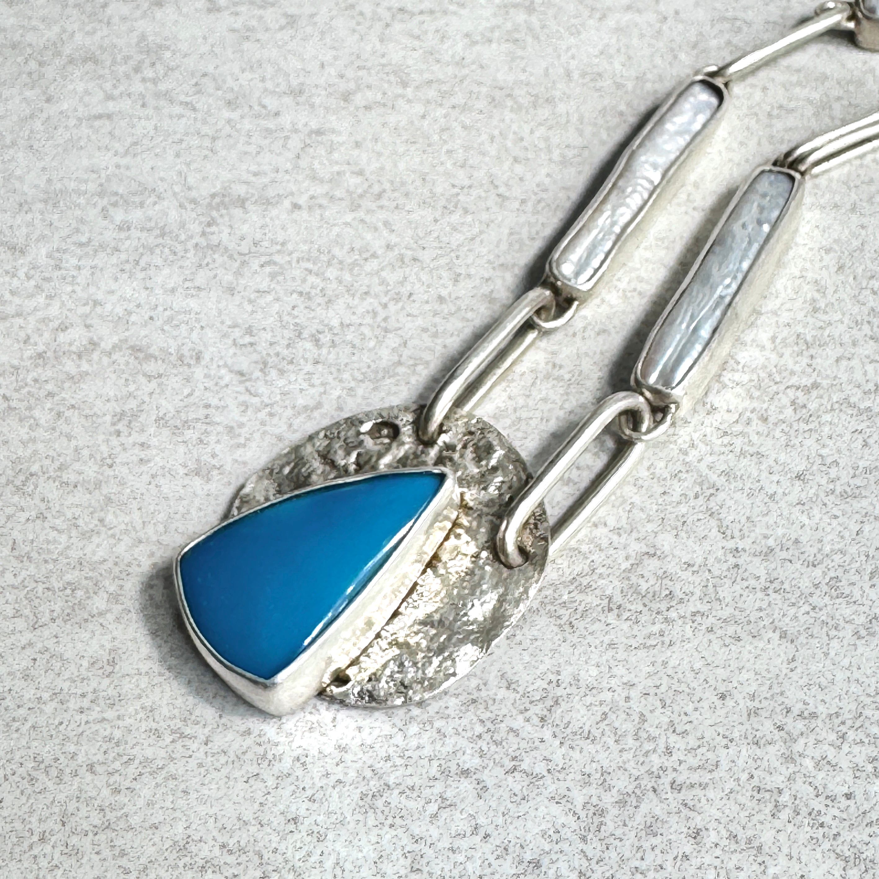 Turquoise & Pearl 925 Silver Link Necklace