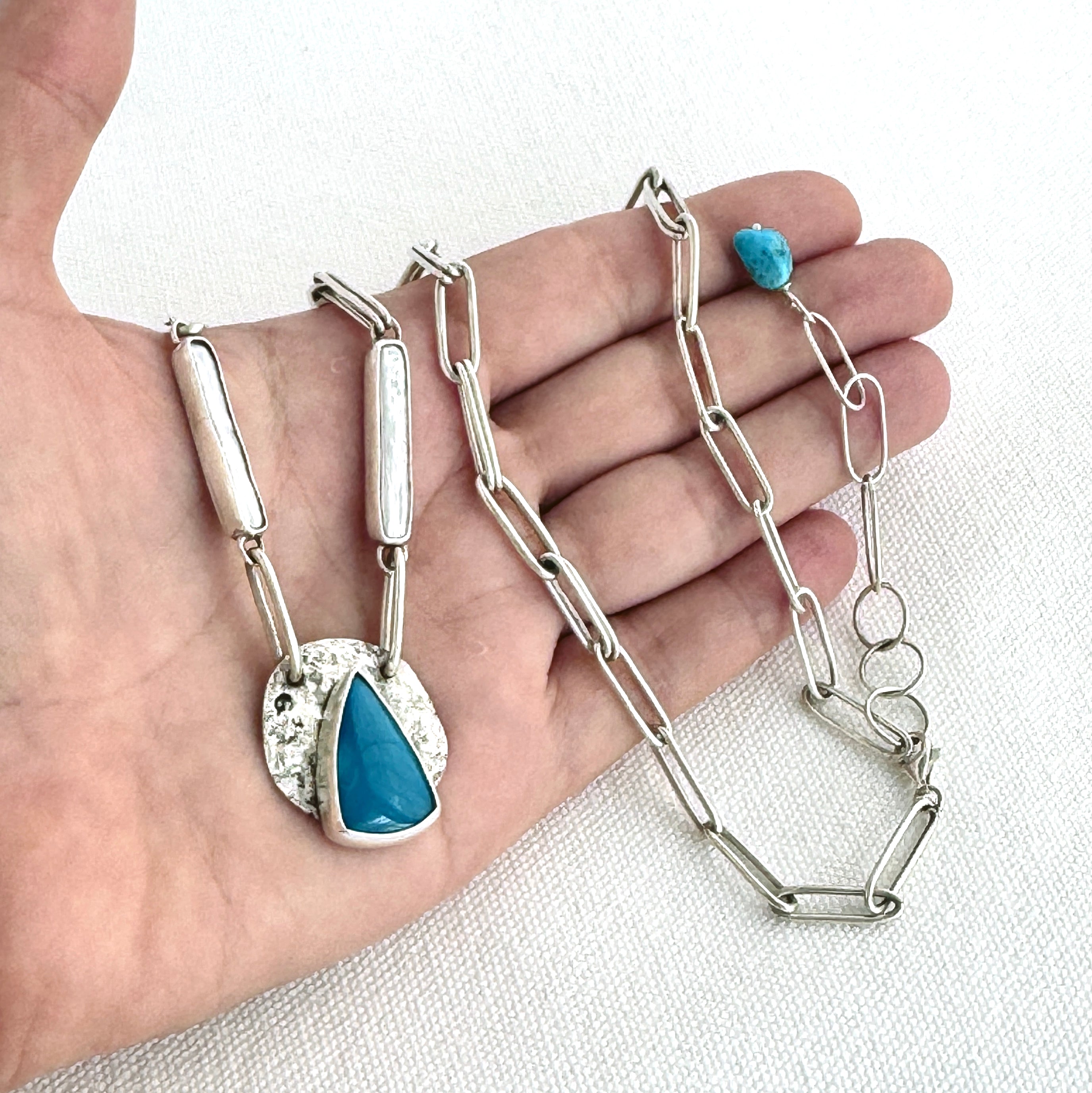 Turquoise & Pearl 925 Silver Link Necklace